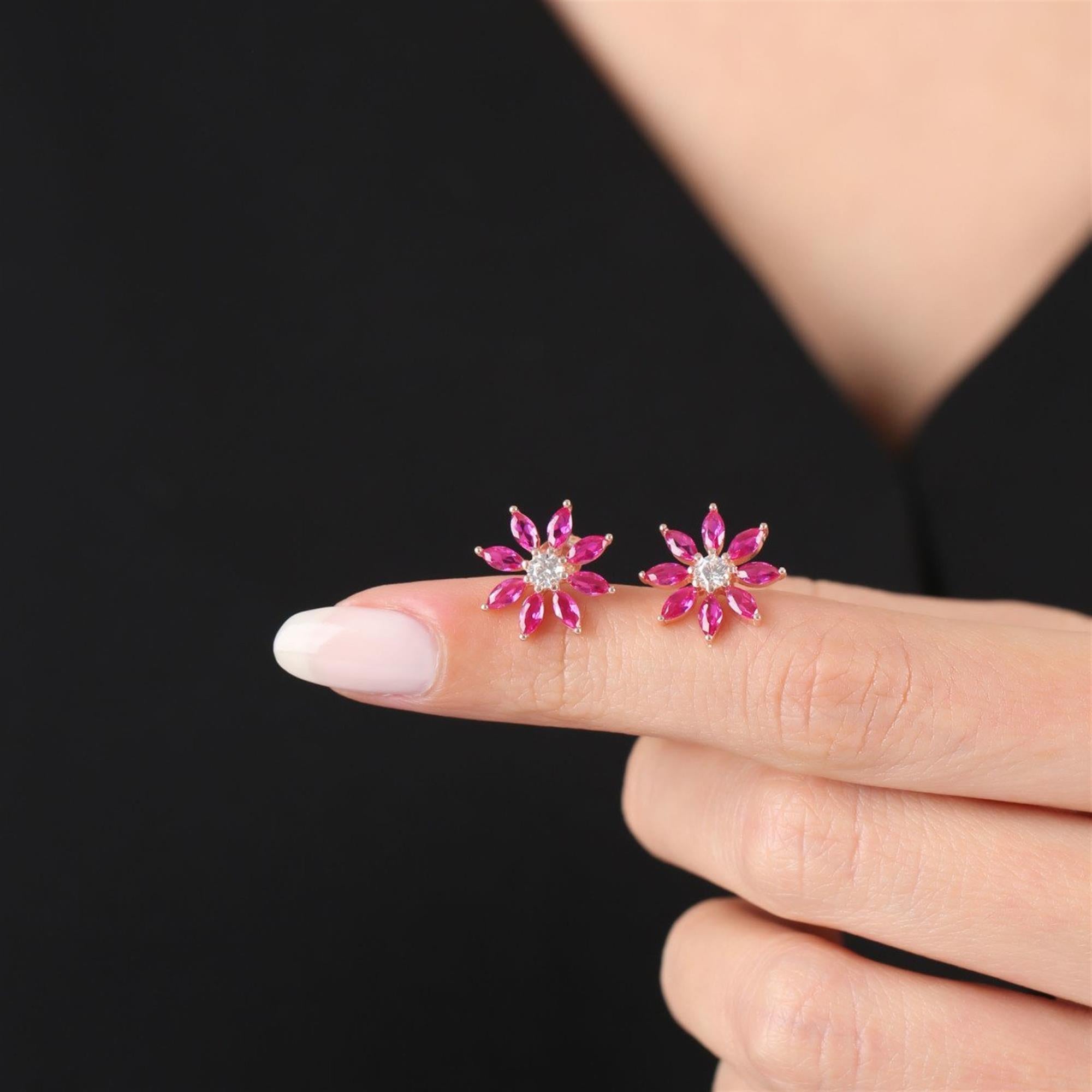 Diamond Setting Fuchsia Sun Rose Gold Earrings