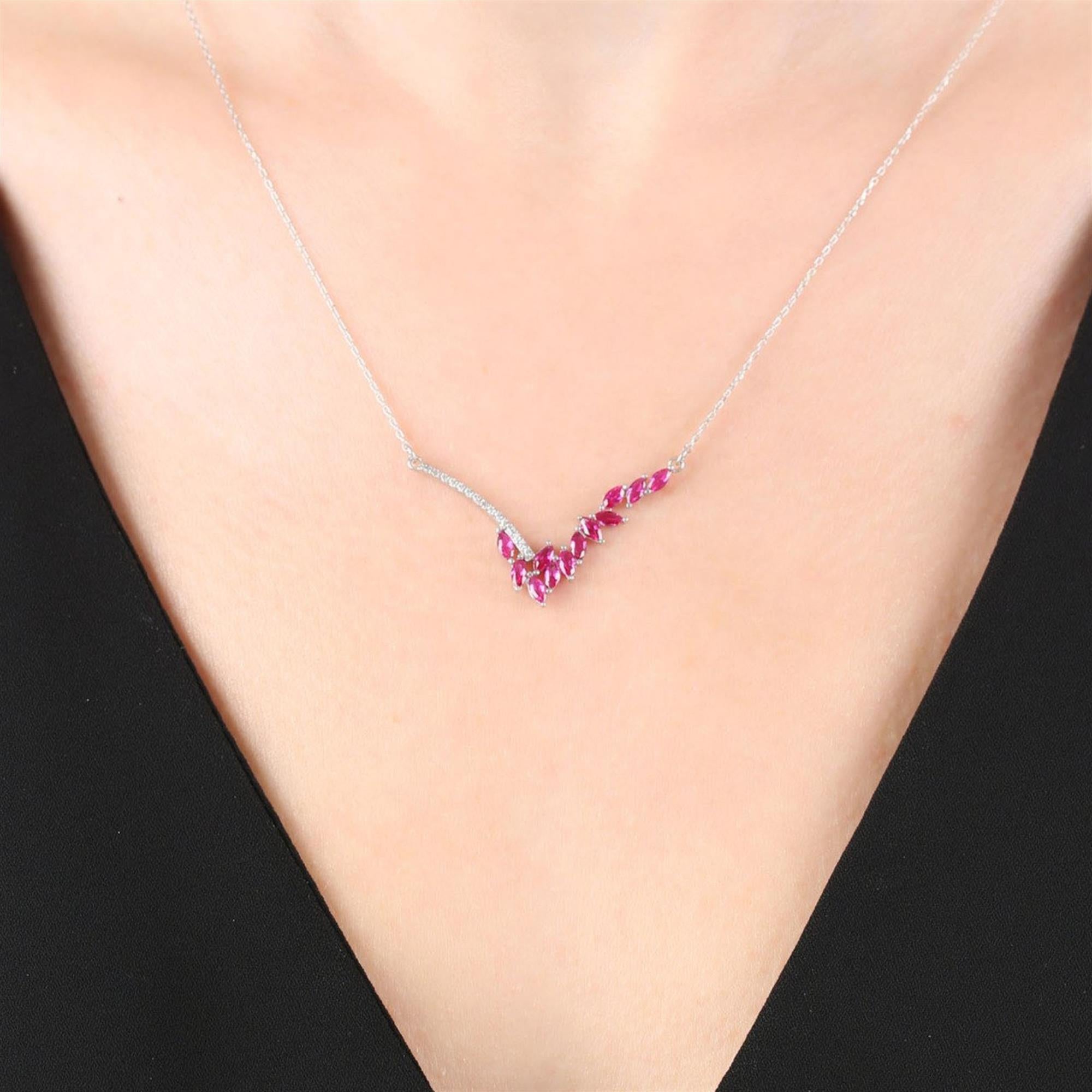 Diamond Fuchsia Marquise V Silver Necklace