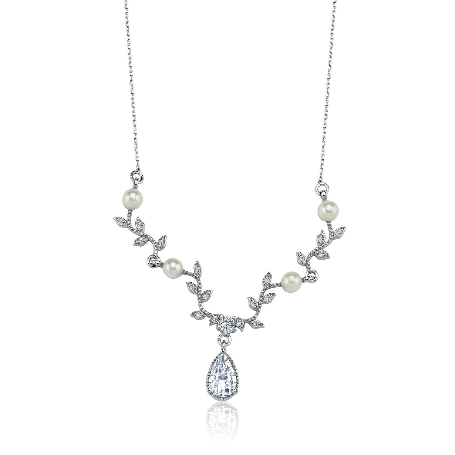 Diamond Pearl Blossom Sterling Silver Necklace