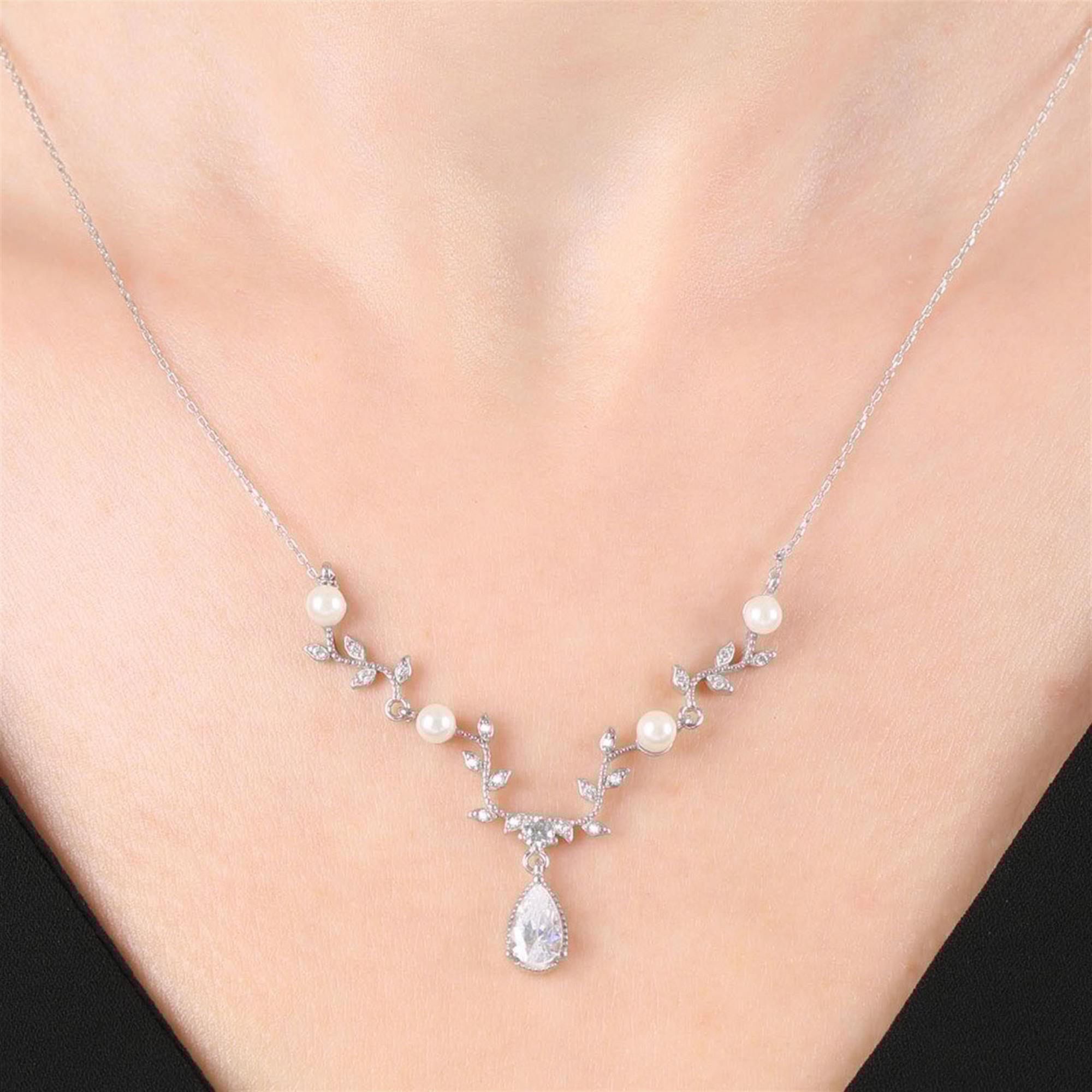 Diamond Pearl Blossom Sterling Silver Necklace
