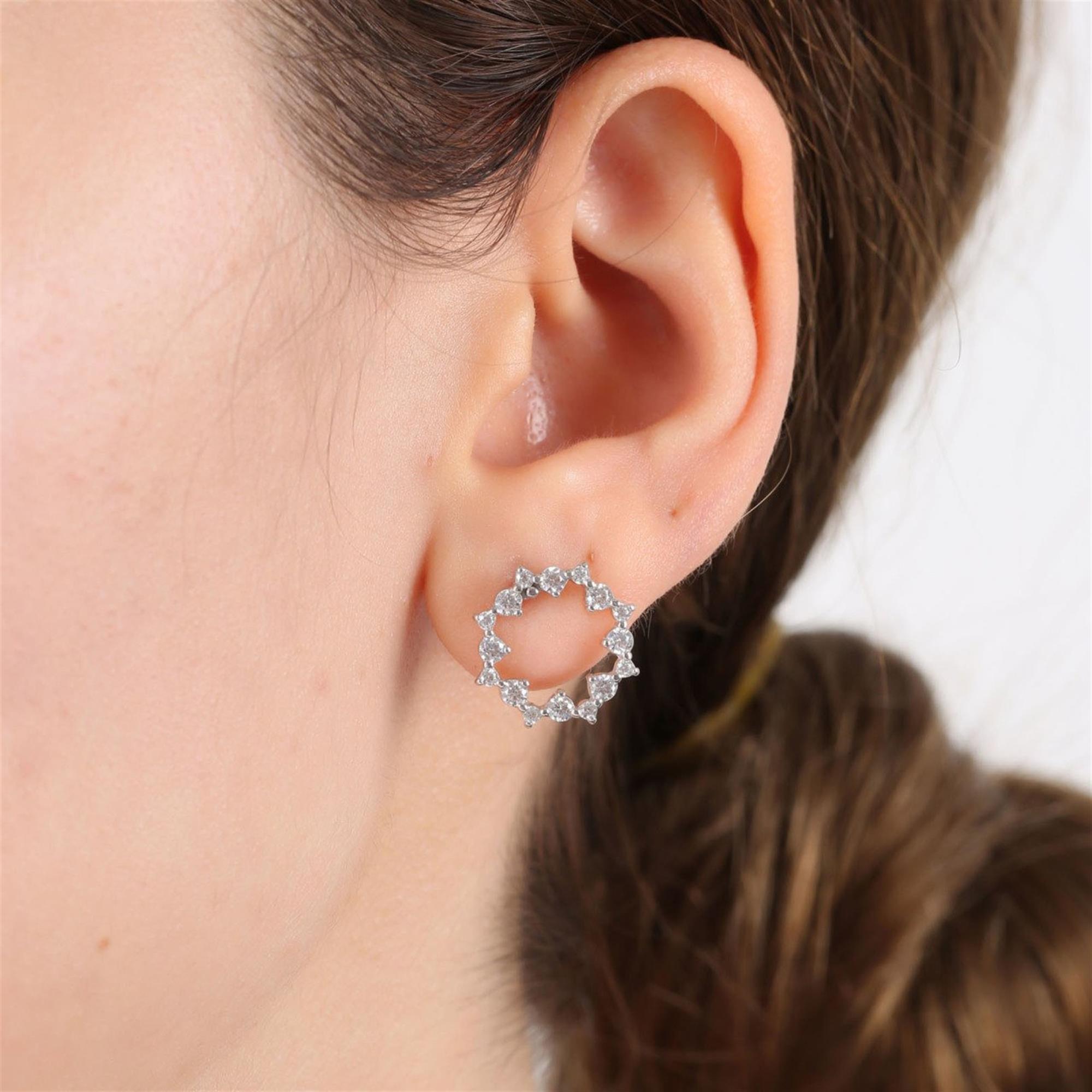 Diamond Circle Sparkle Stud Silver Earrings
