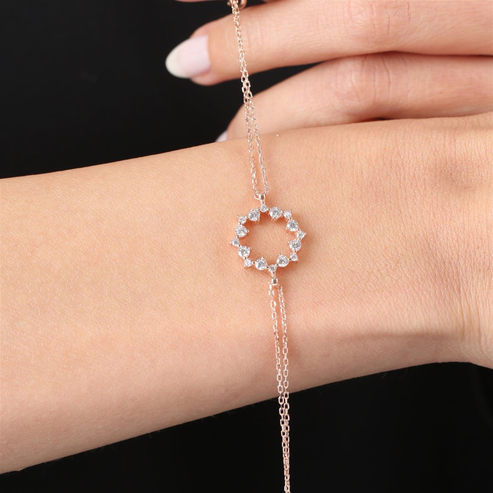 Diamond Setting Sparkle Magic Circle Rose Gold Bracelet