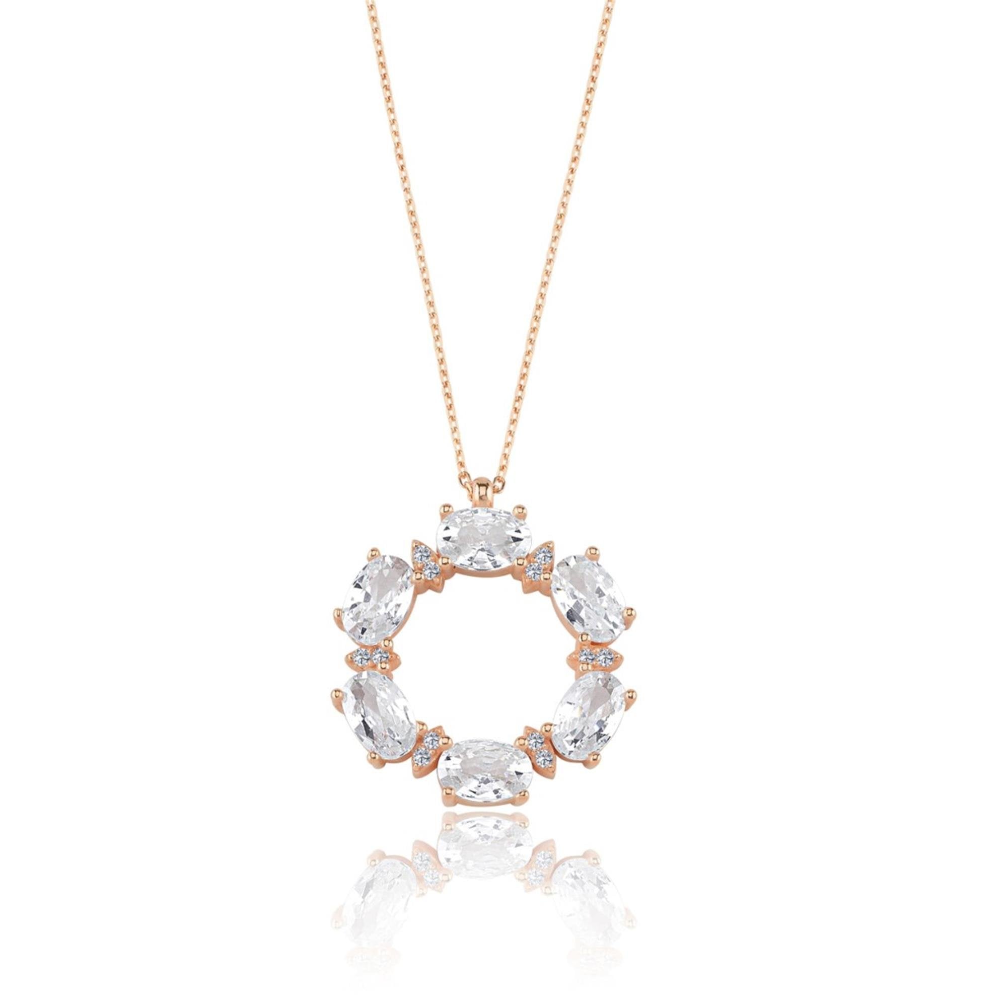 Diamond Radiant Halo Circle Rose Gold Necklace