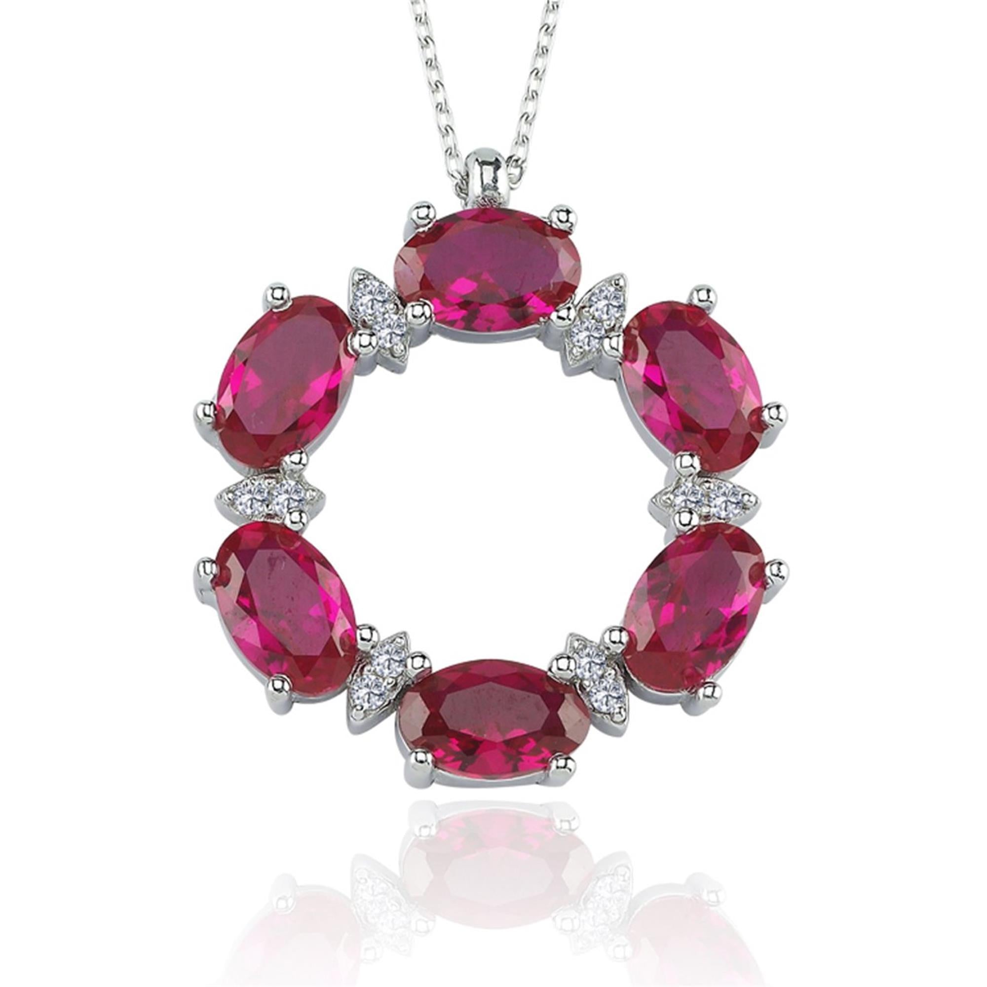Diamond Radiant Ruby Halo Circle Necklace
