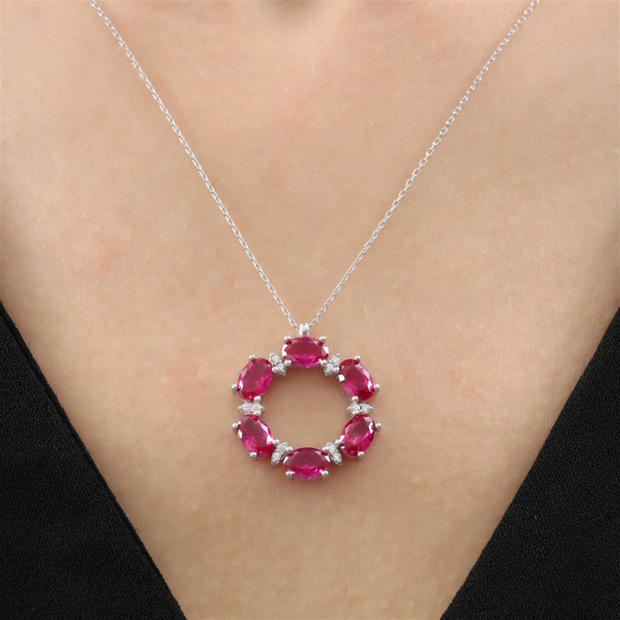 Diamond Radiant Ruby Halo Circle Necklace