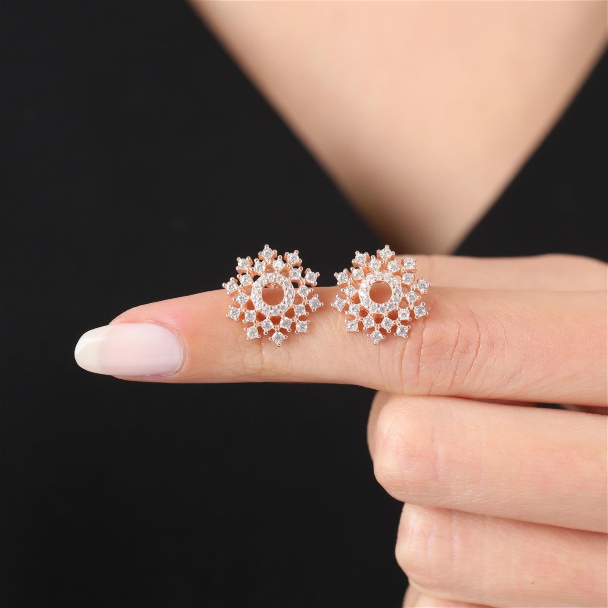 Diamond Setting Sparkling Circle Rose Gold Earrings