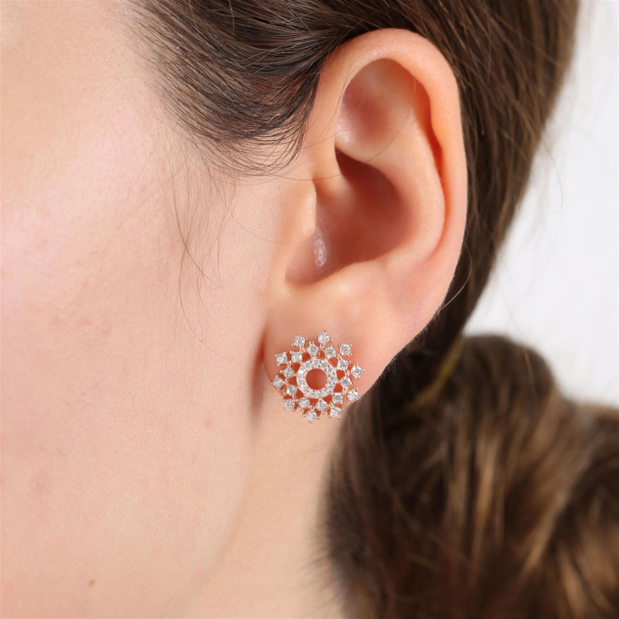 Diamond Setting Sparkling Circle Rose Gold Earrings