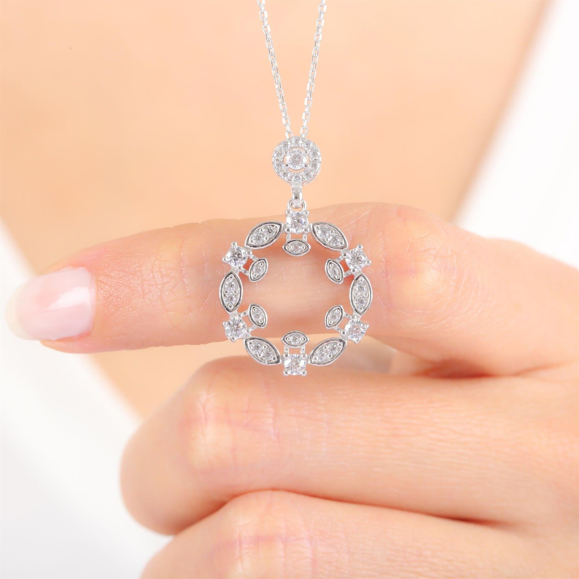 Diamond Setting Sparkle Geometric Silver Necklace