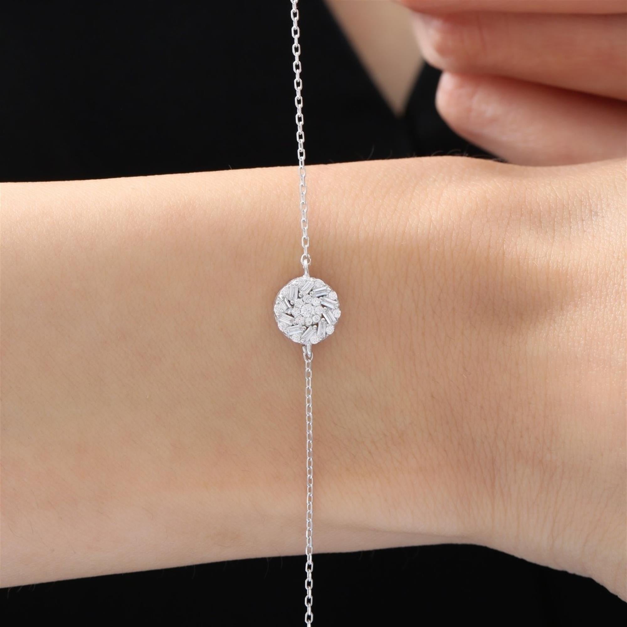 Diamond Baguette CZ Circle Design Silver