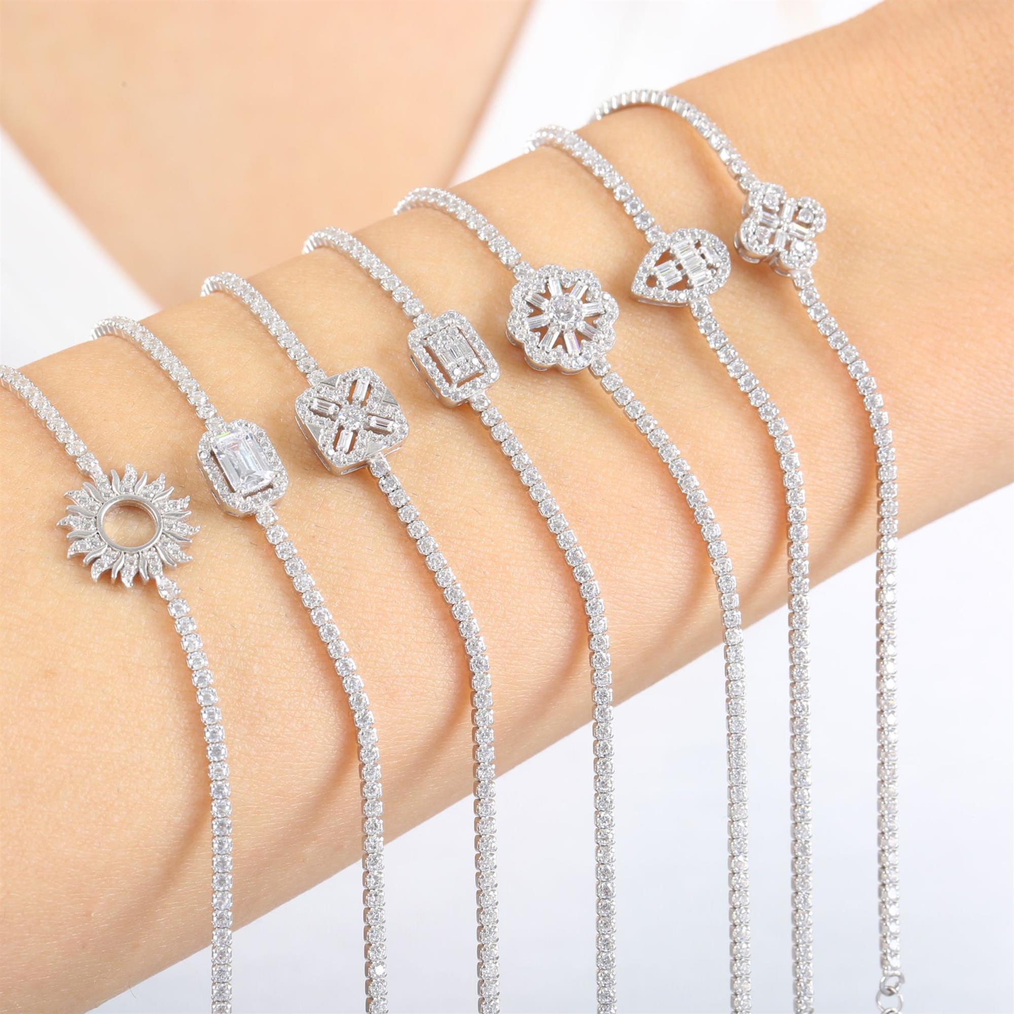 925 Sterling Silver Sunburst CZ Tennis Bracelet