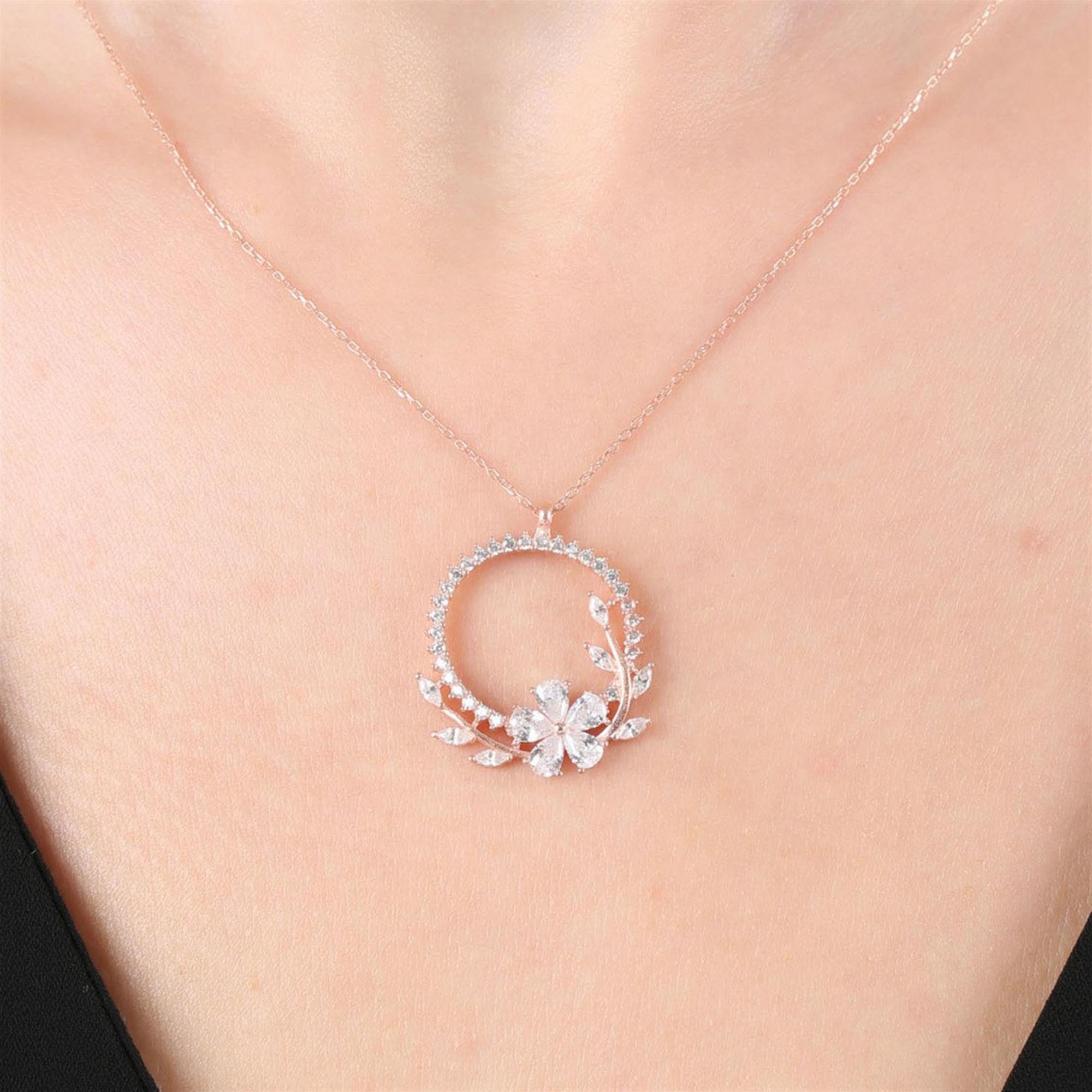 Flower Design Sparkling Rose Gold Halo Necklace