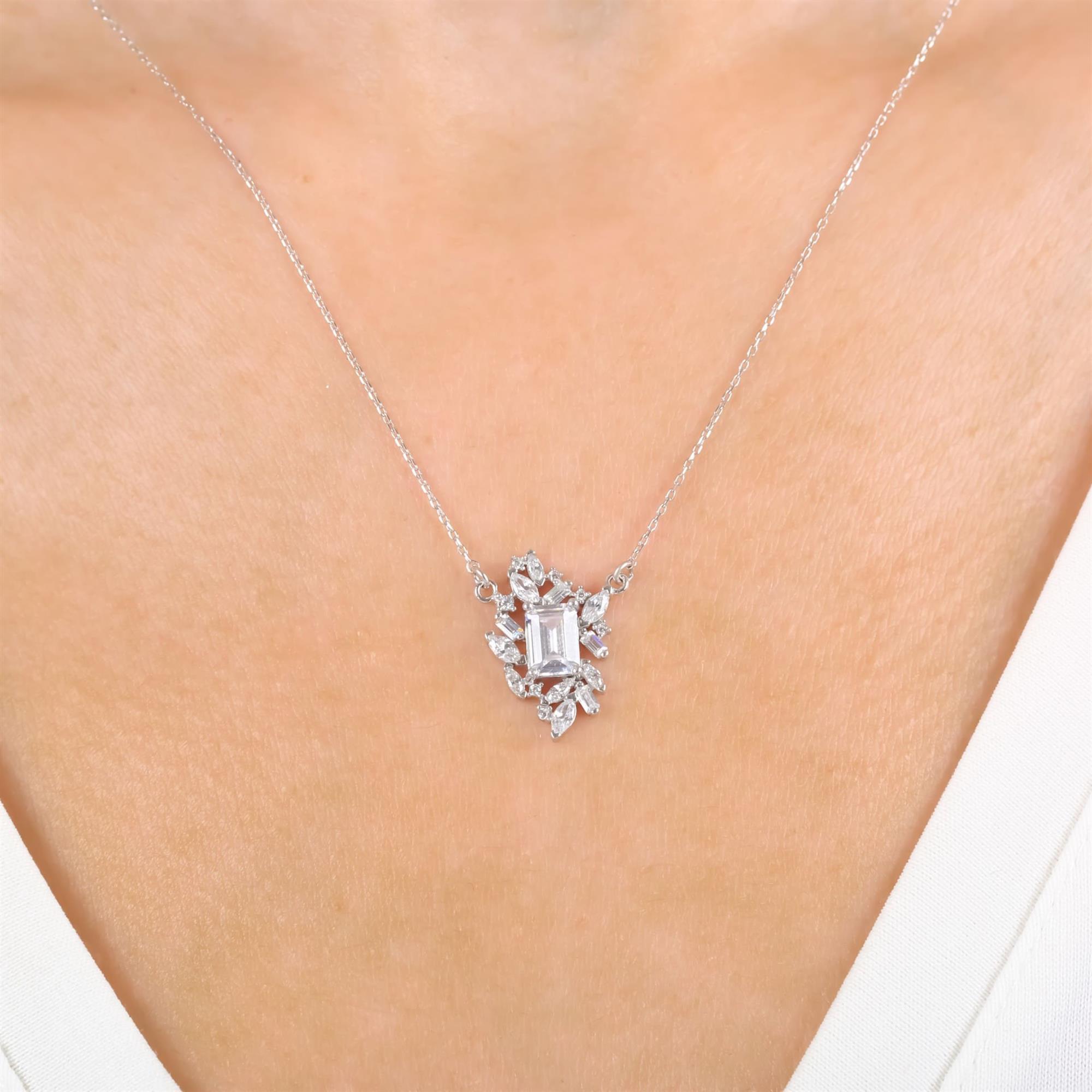Diamond Setting Radiant Baguette Cluster Silver Necklace