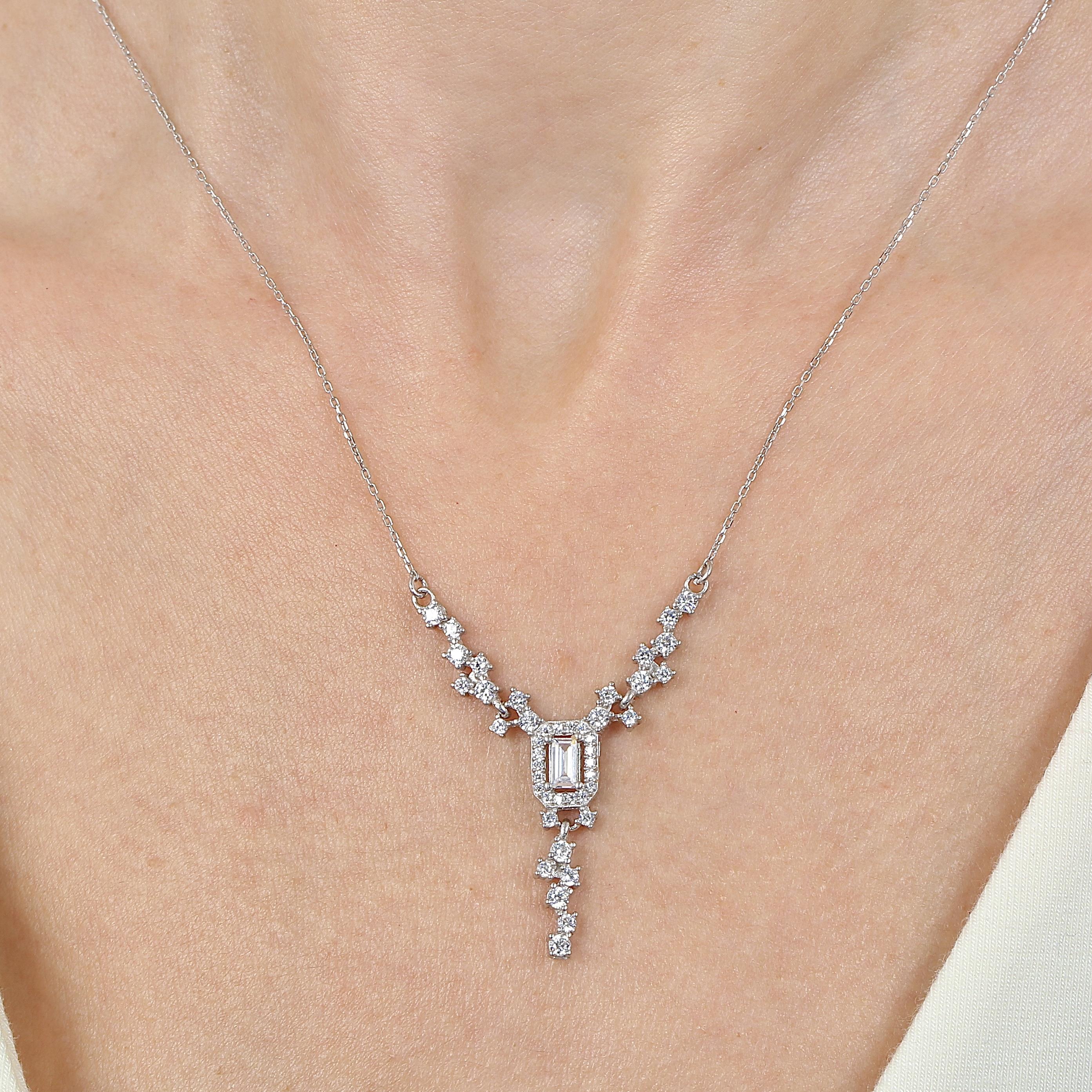 Diamond Setting Sparkling Silver Y Necklace