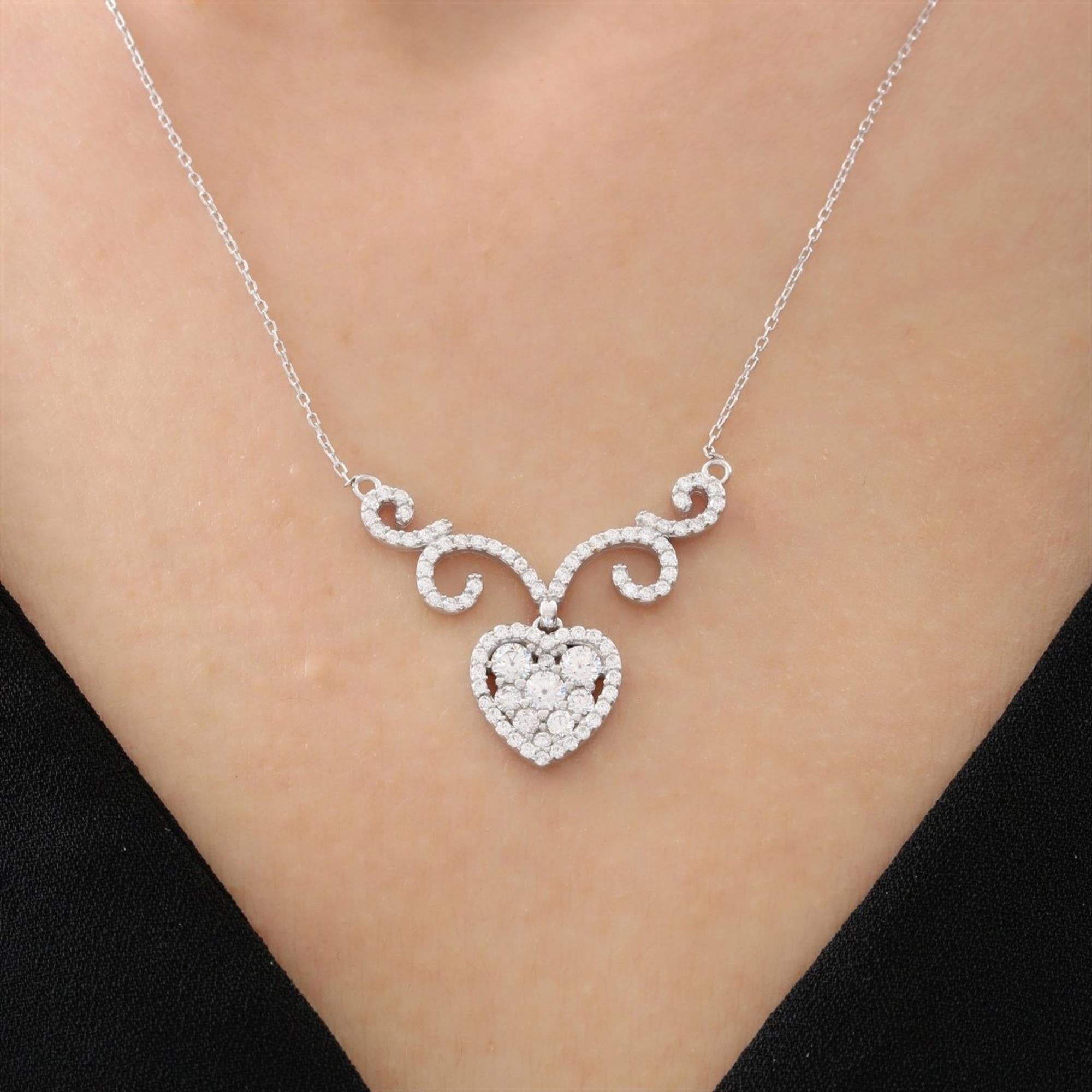 Diamond Baroque Style Silver Heart Necklace