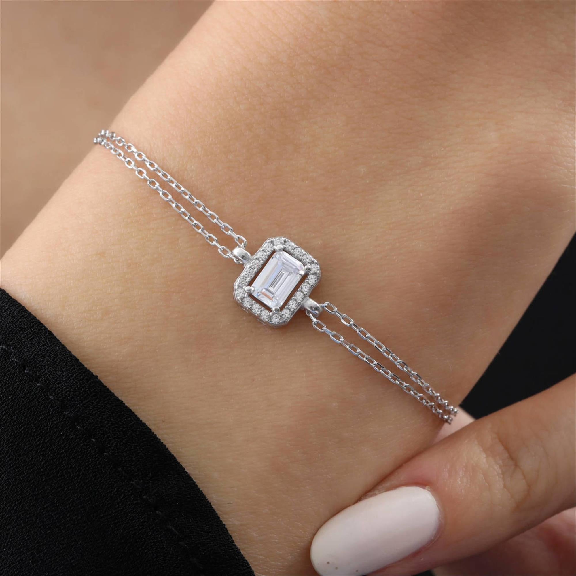 Diamond Setting Sparkling Simple Silver Bracelet