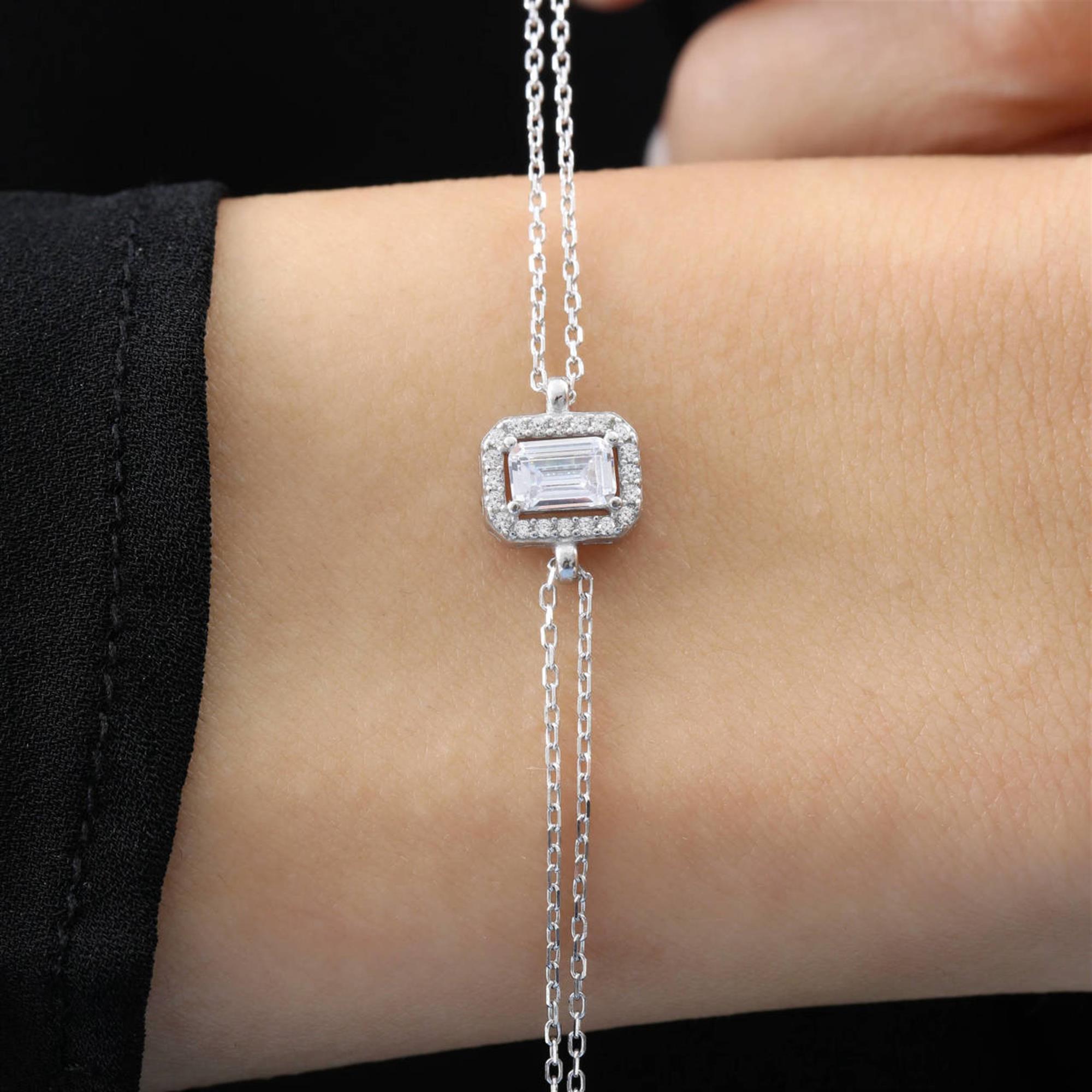 Diamond Setting Sparkling Simple Silver Bracelet