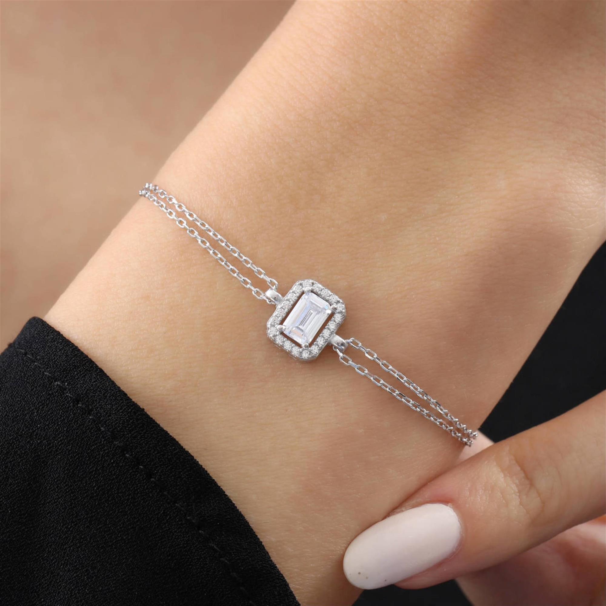Diamond Setting Sparkling Simple Silver Bracelet