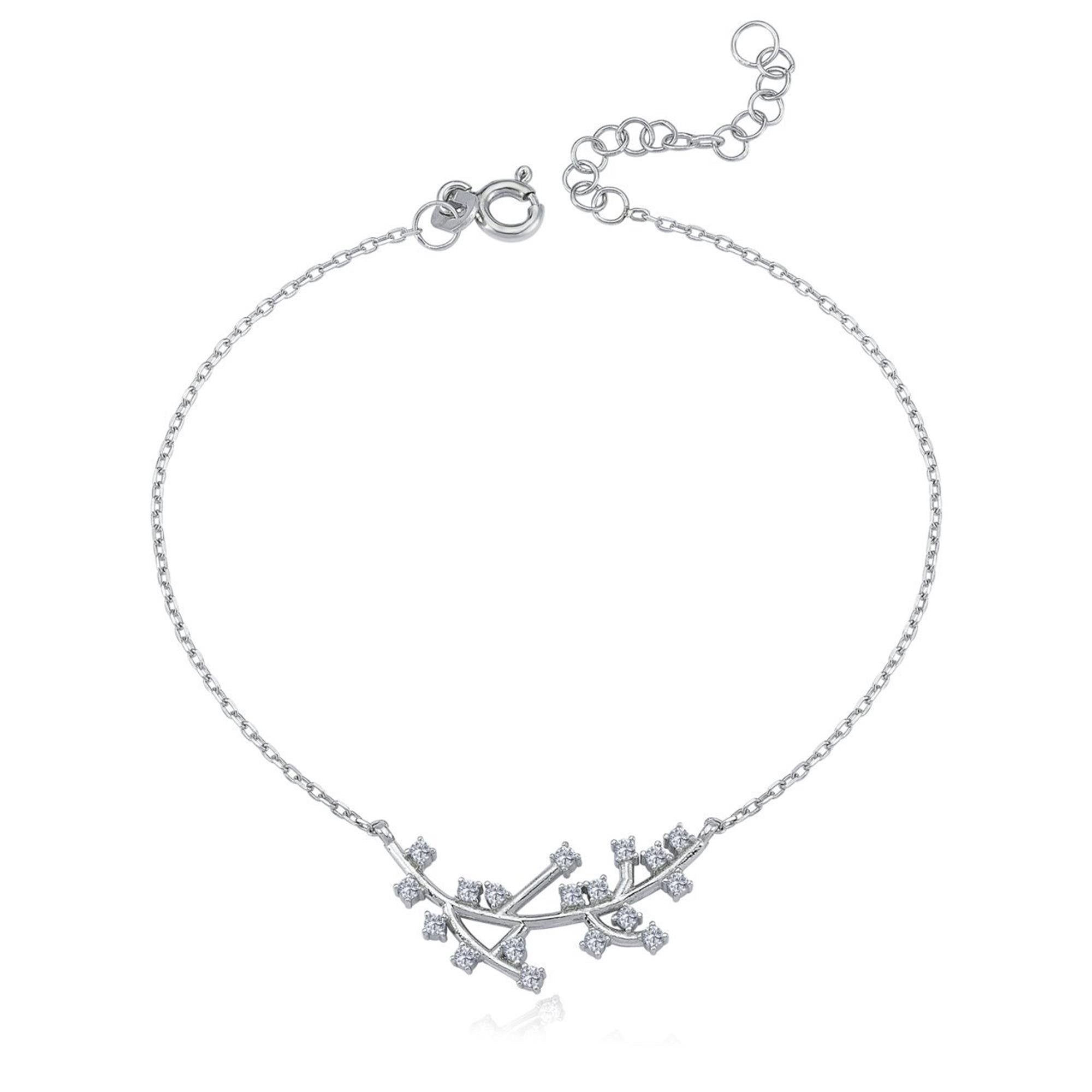 Pulsera inspirada en ramas con circonitas brillantes sobre plata de ley – perfecta para un look natural y elegante.