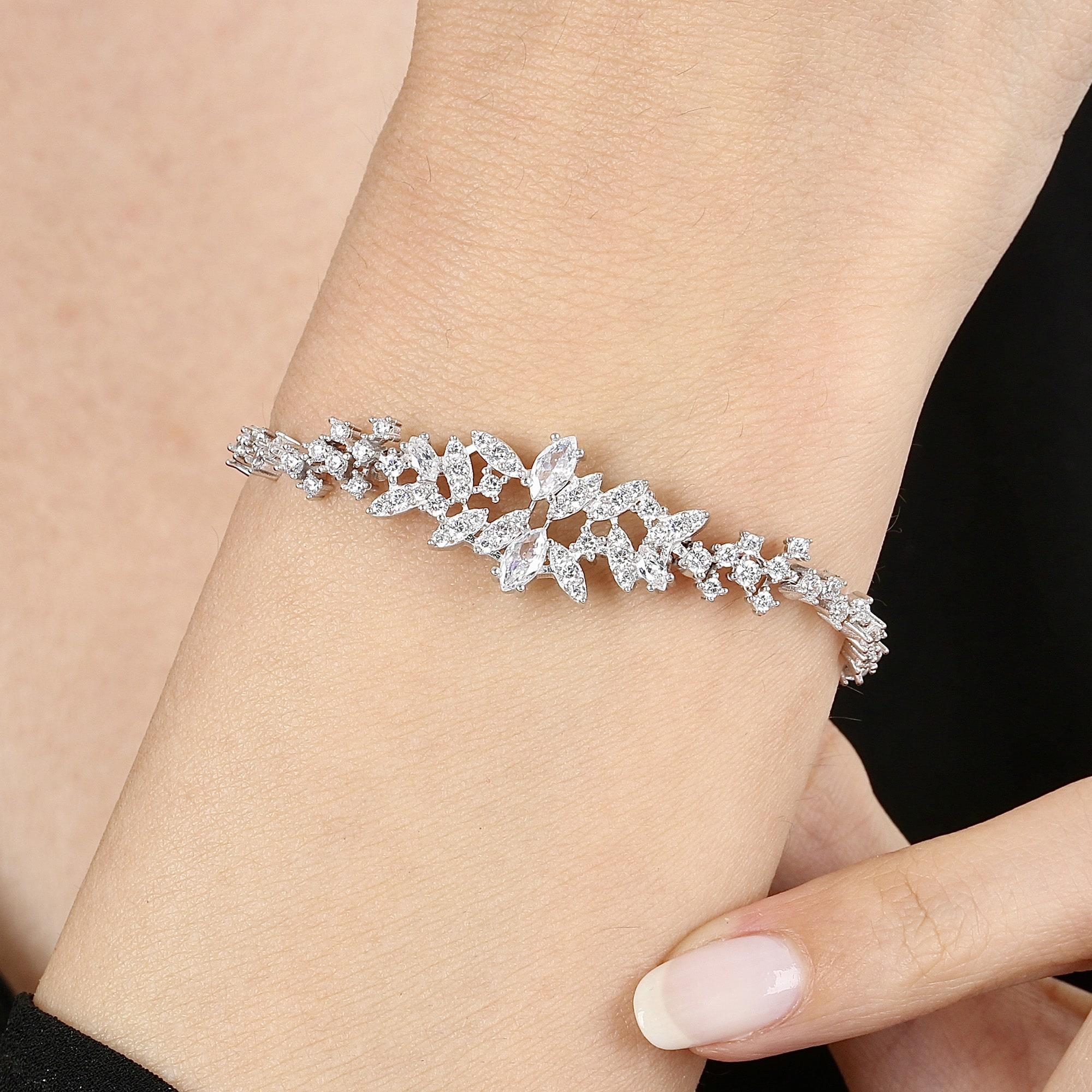 Diamond Setting Marquise Garden Silver Bracelet