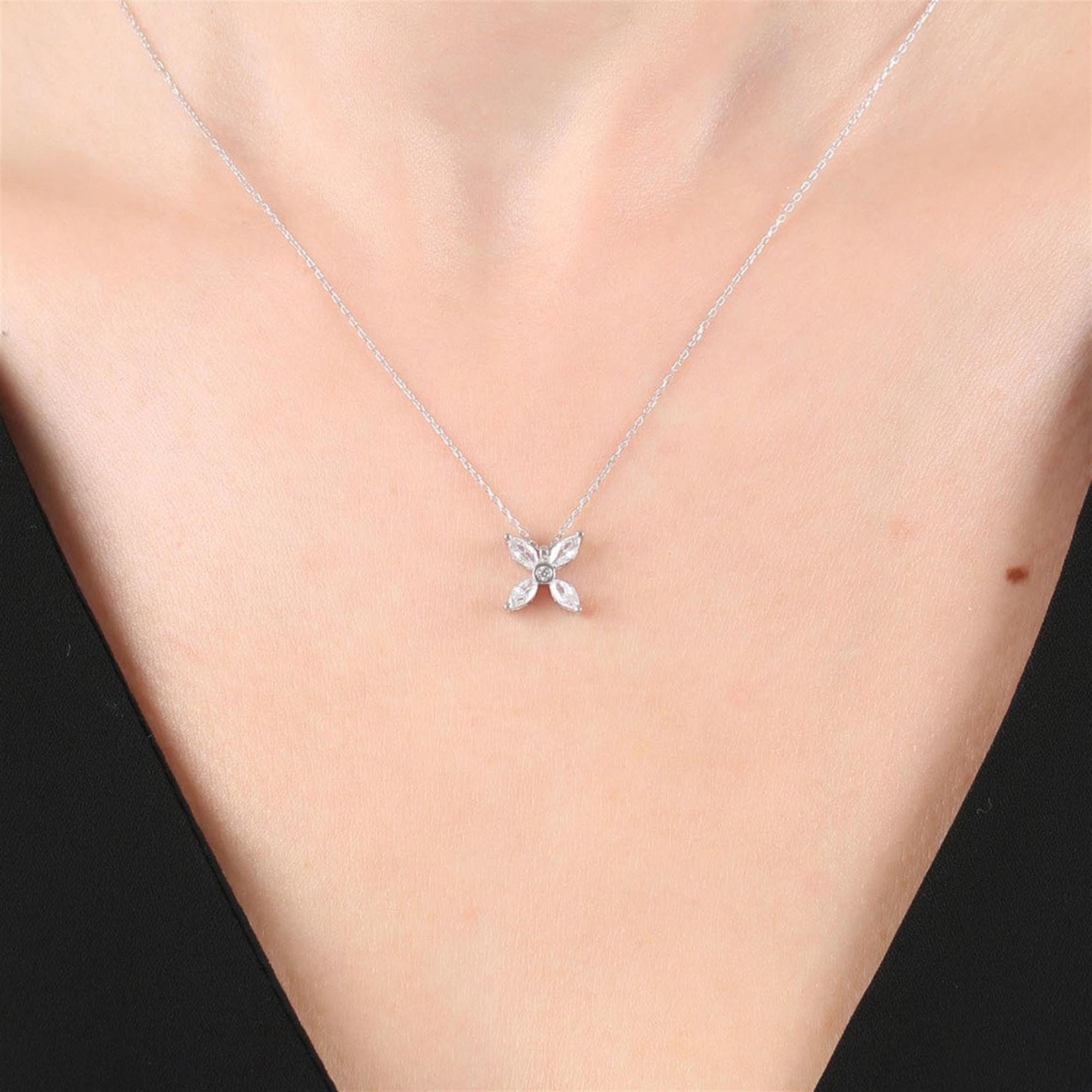 Diamond Marquise Sparkle Flower Silver Necklace