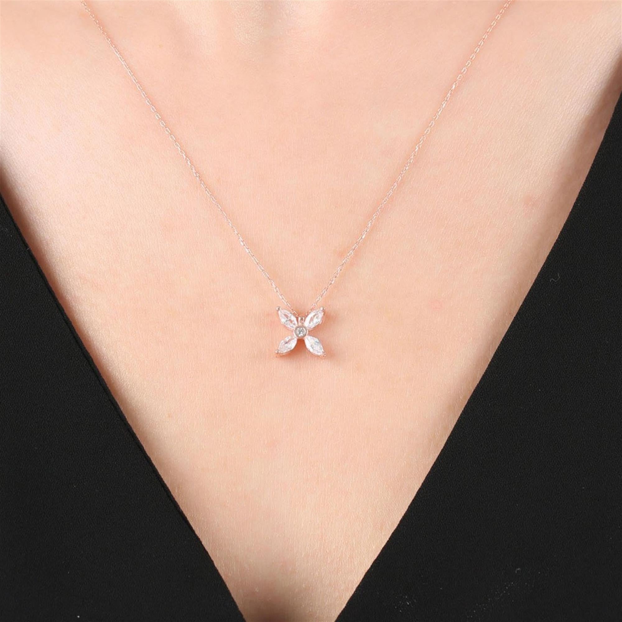 Diamond Marquise Sparkle Flower Rose Gold Necklace