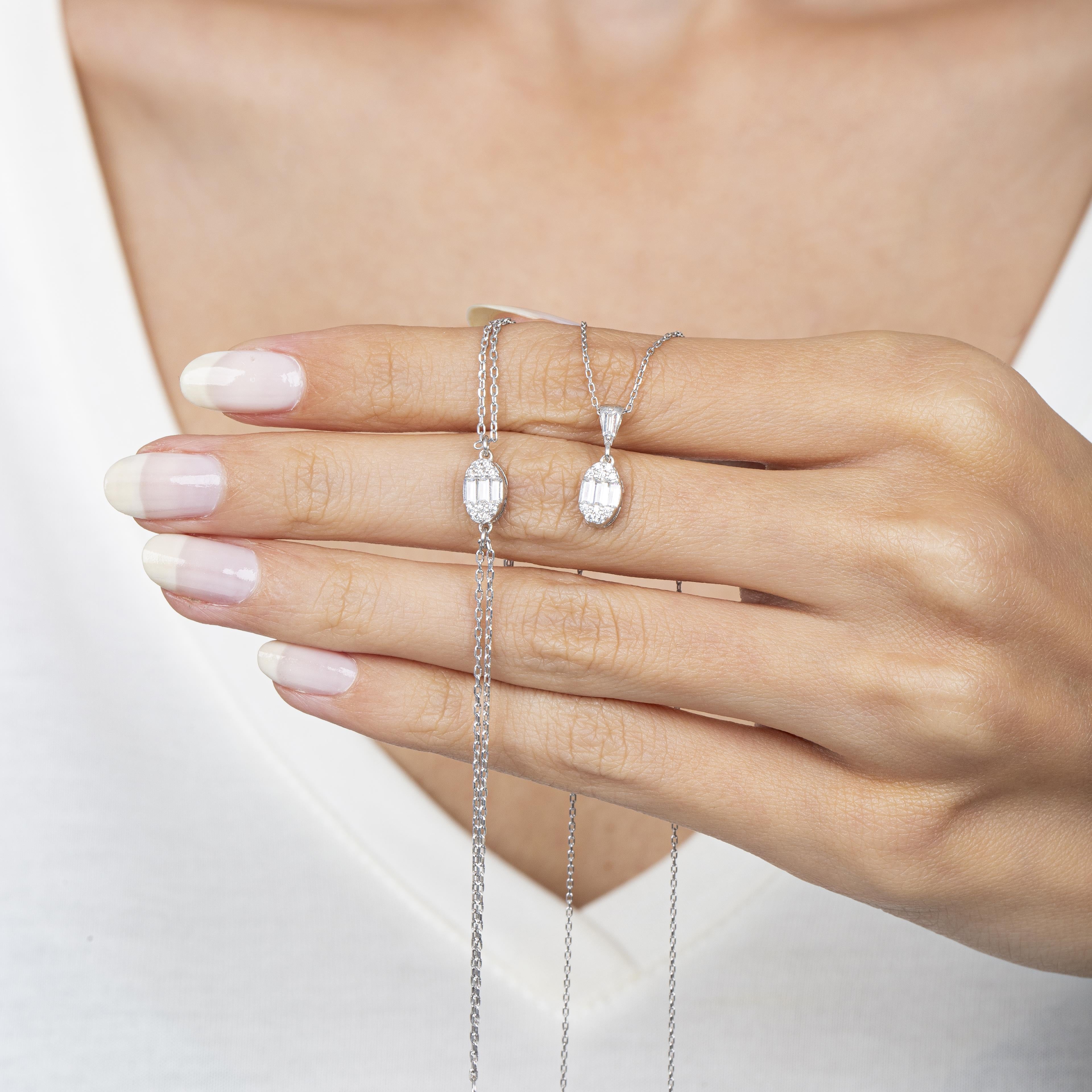 Diamond Minimal Oval Baguette Silver Double Set