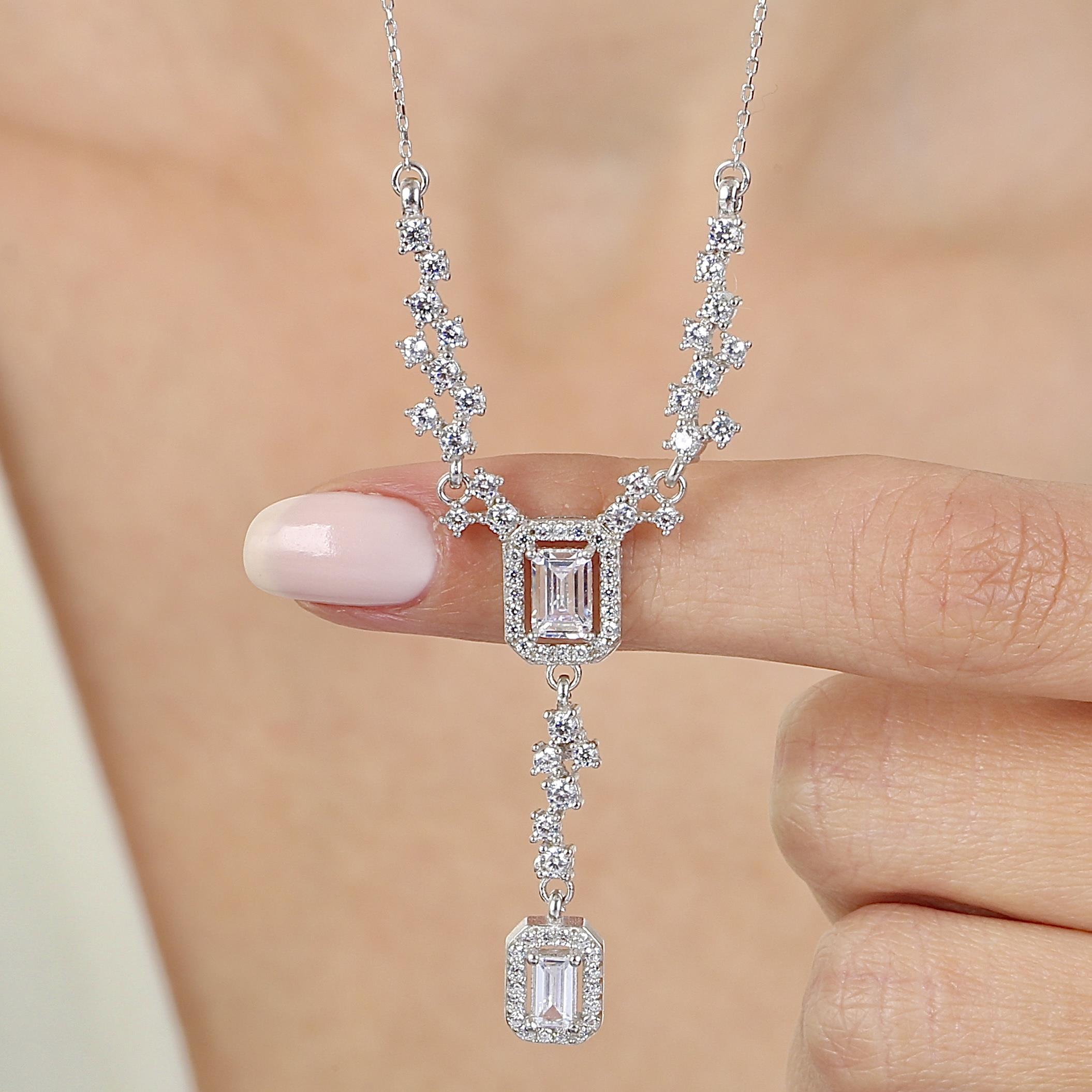 Diamond Setting Spark of Happiness Silver Y Necklace