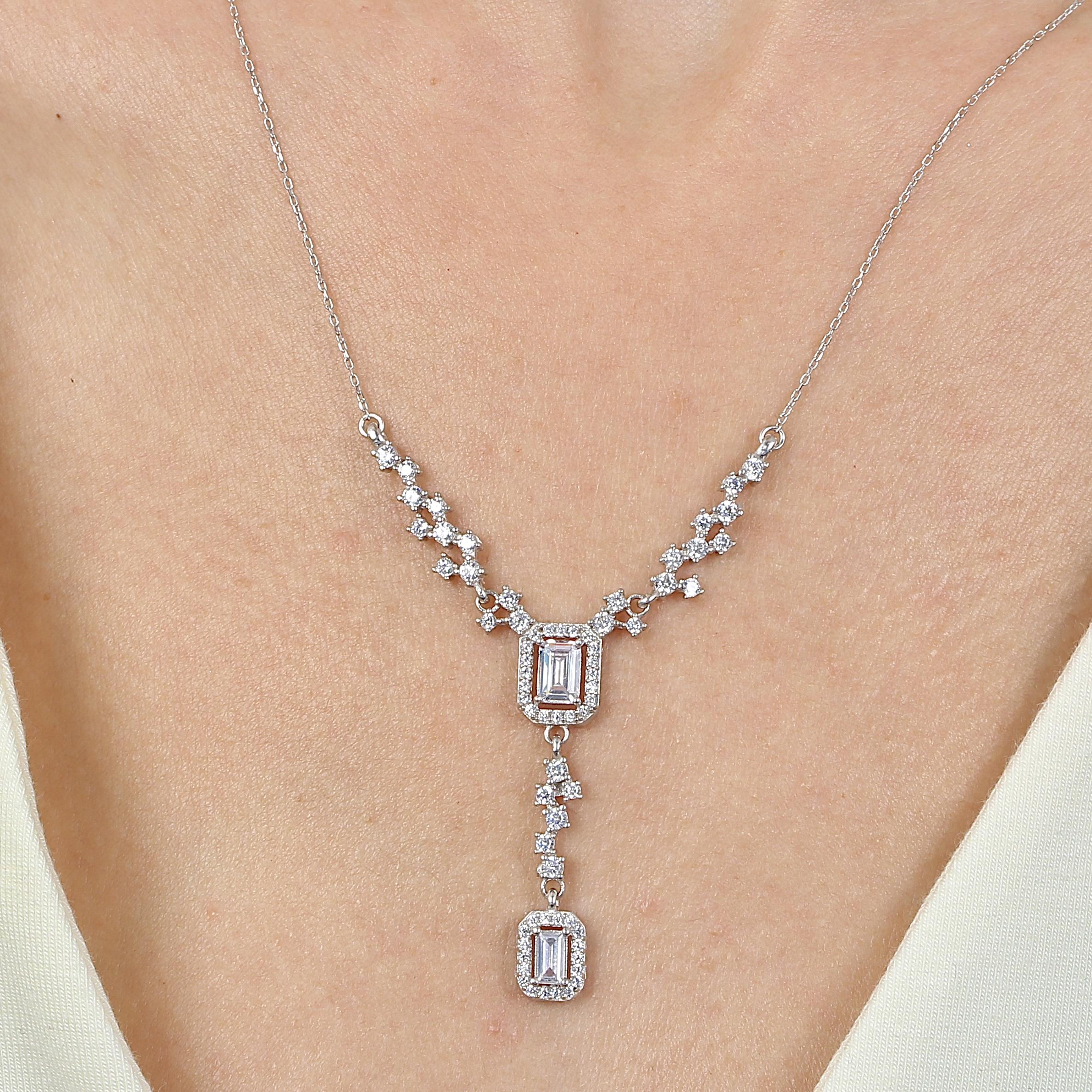 Diamond Setting Spark of Happiness Silver Y Necklace
