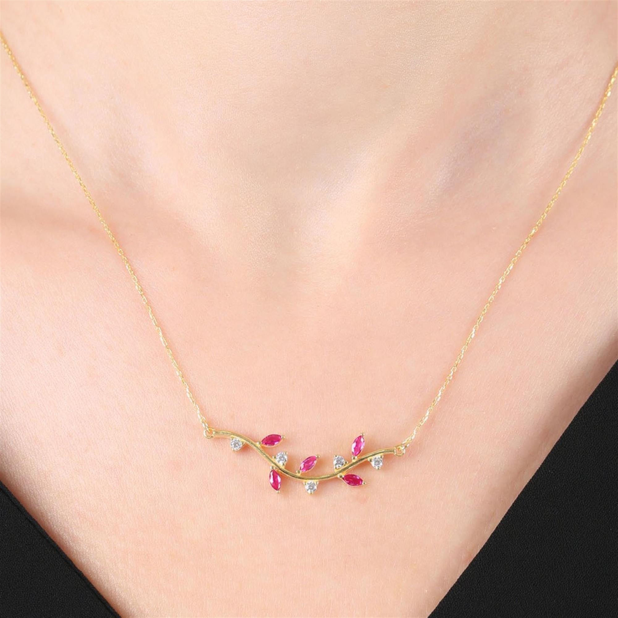 Diamond Fuchsia Leaf Branch Gold Plated Necklace