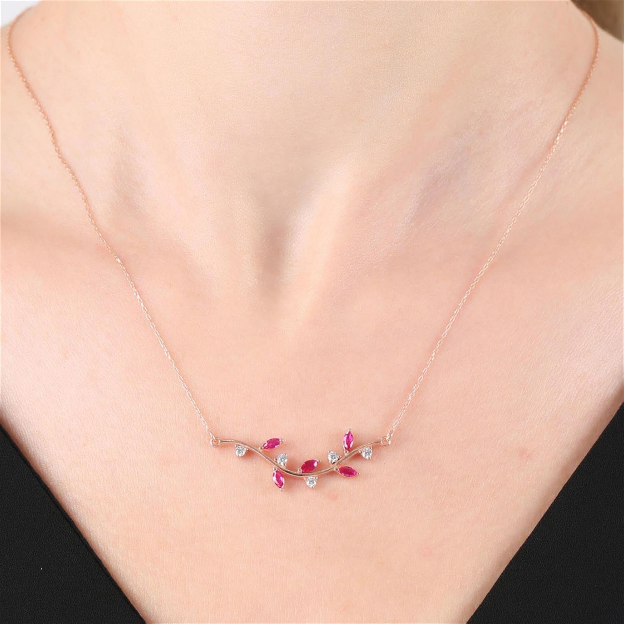 Diamond Fuchsia Leaf Branch Rose Gold Necklace