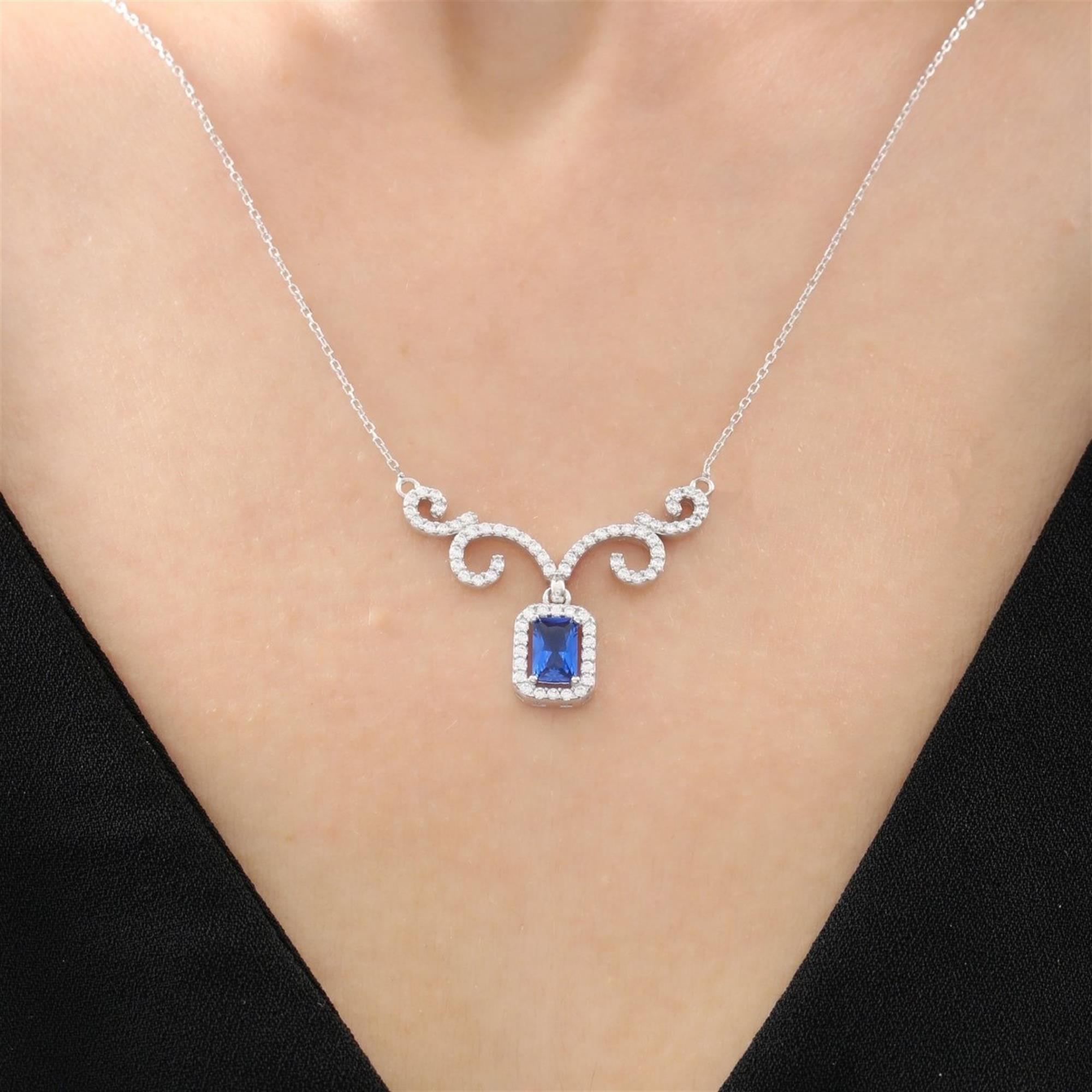 Diamond Royal Sapphire Curve Silver Necklace