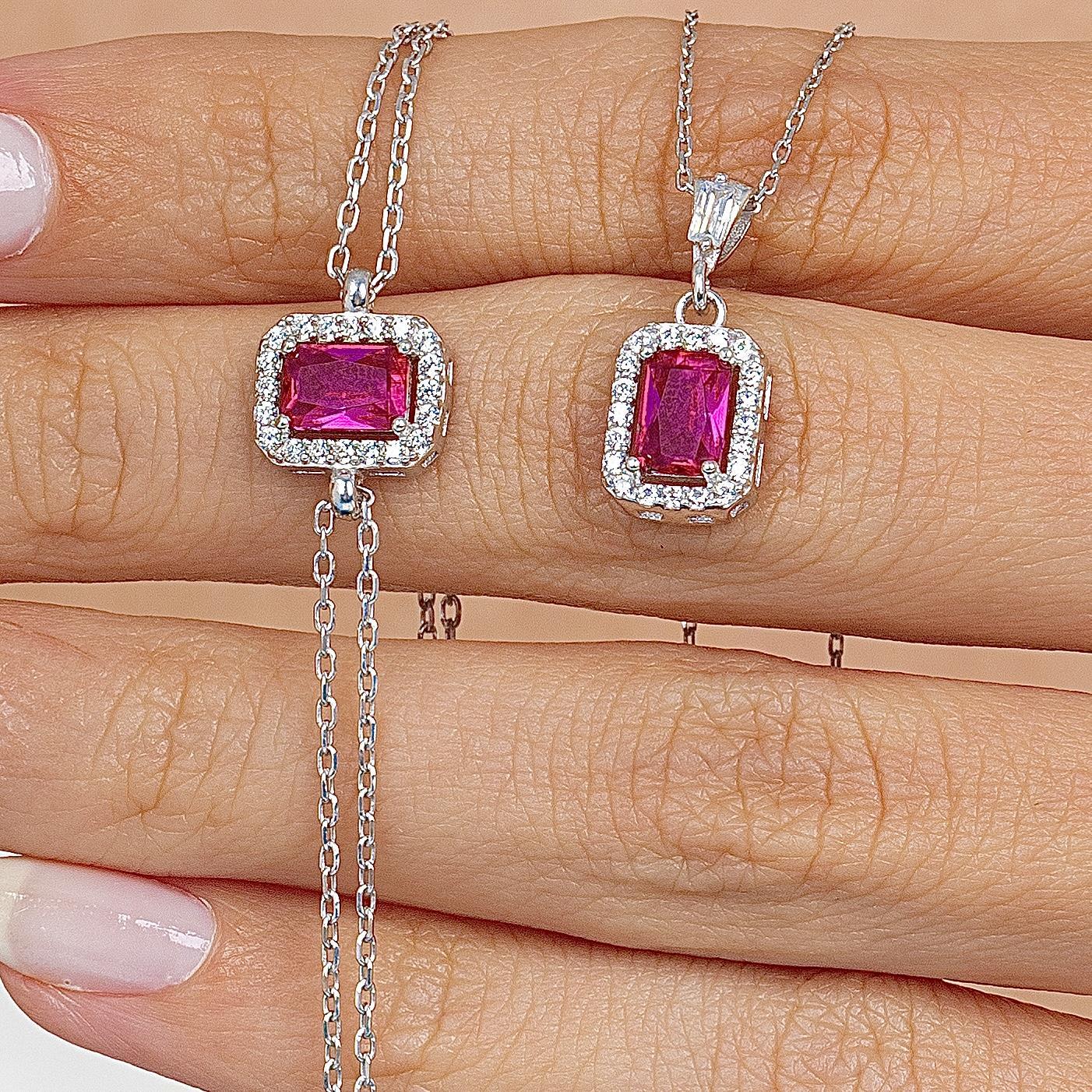 Diamond Baguette Ruby Simplicity Seal Silver Jewelry Set
