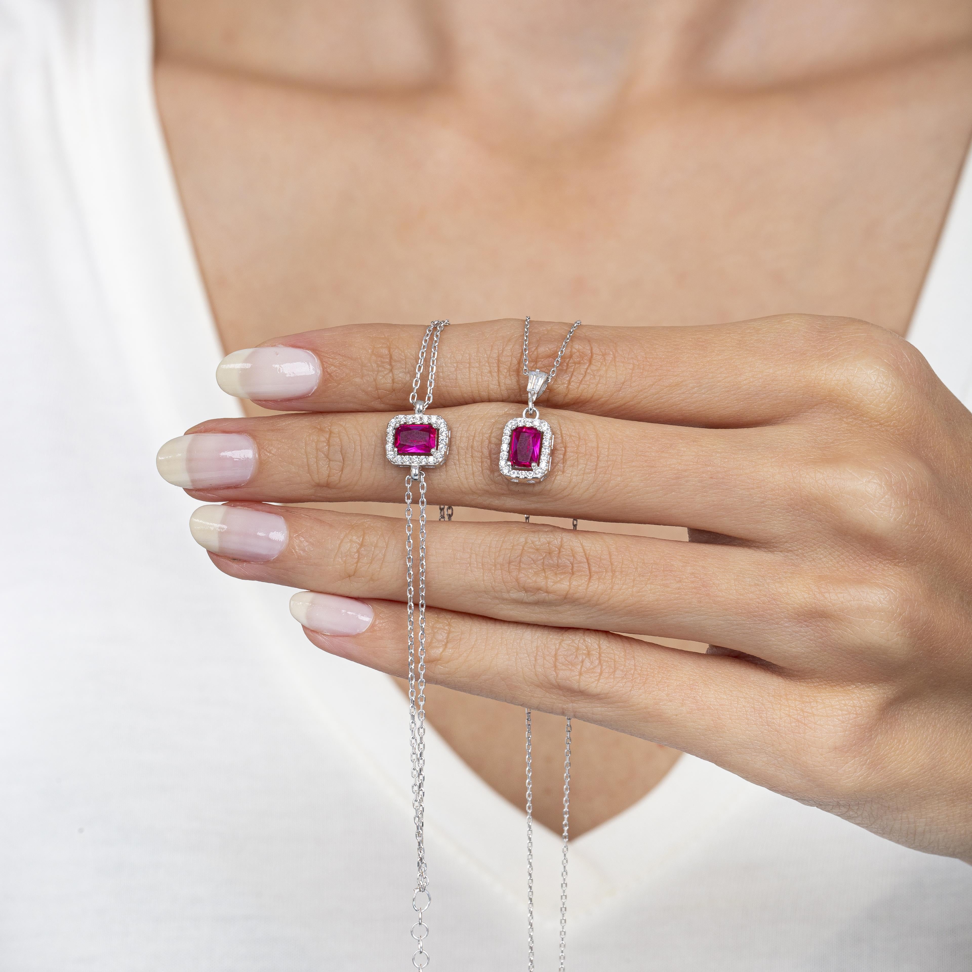 Diamond Baguette Ruby Simplicity Seal Silver Jewelry Set