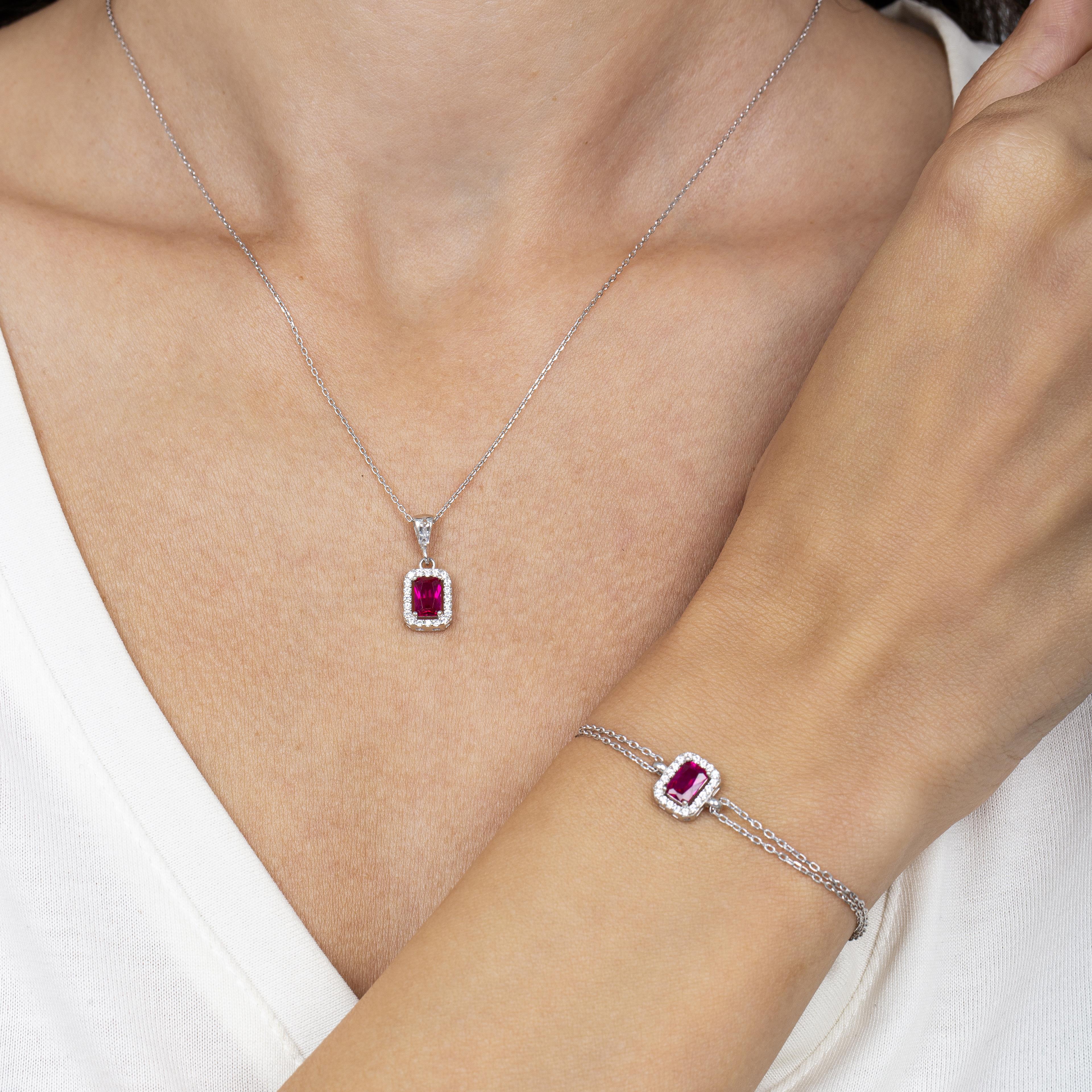 Diamond Baguette Ruby Simplicity Seal Silver Jewelry Set
