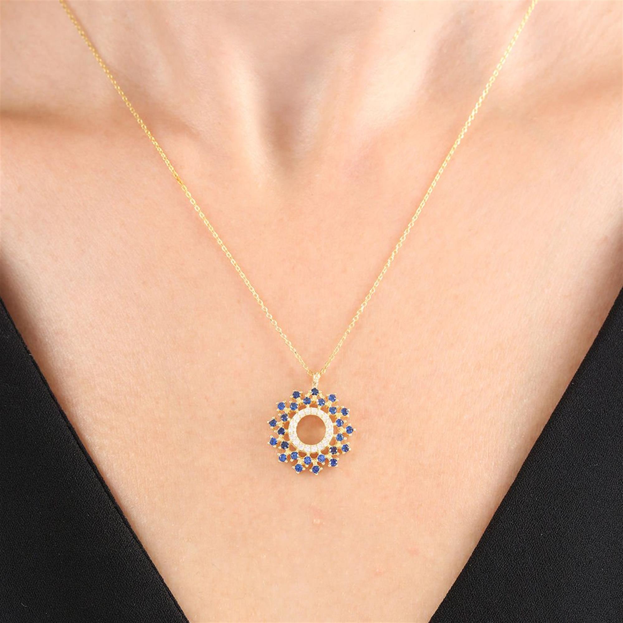 Diamond Sapphire Galaxy Gold Plated Pendant Necklace