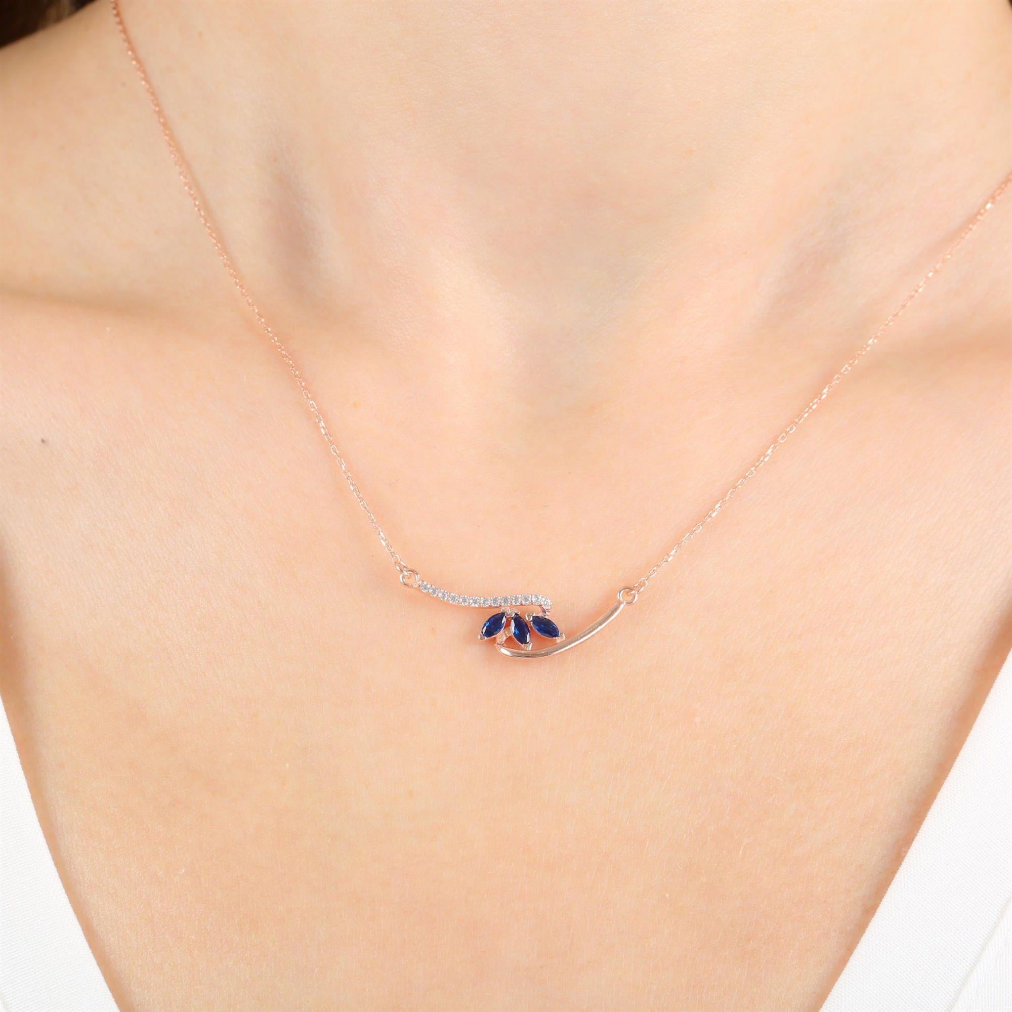 Diamond Setting Sapphire Tria Loop Rose Gold Necklace