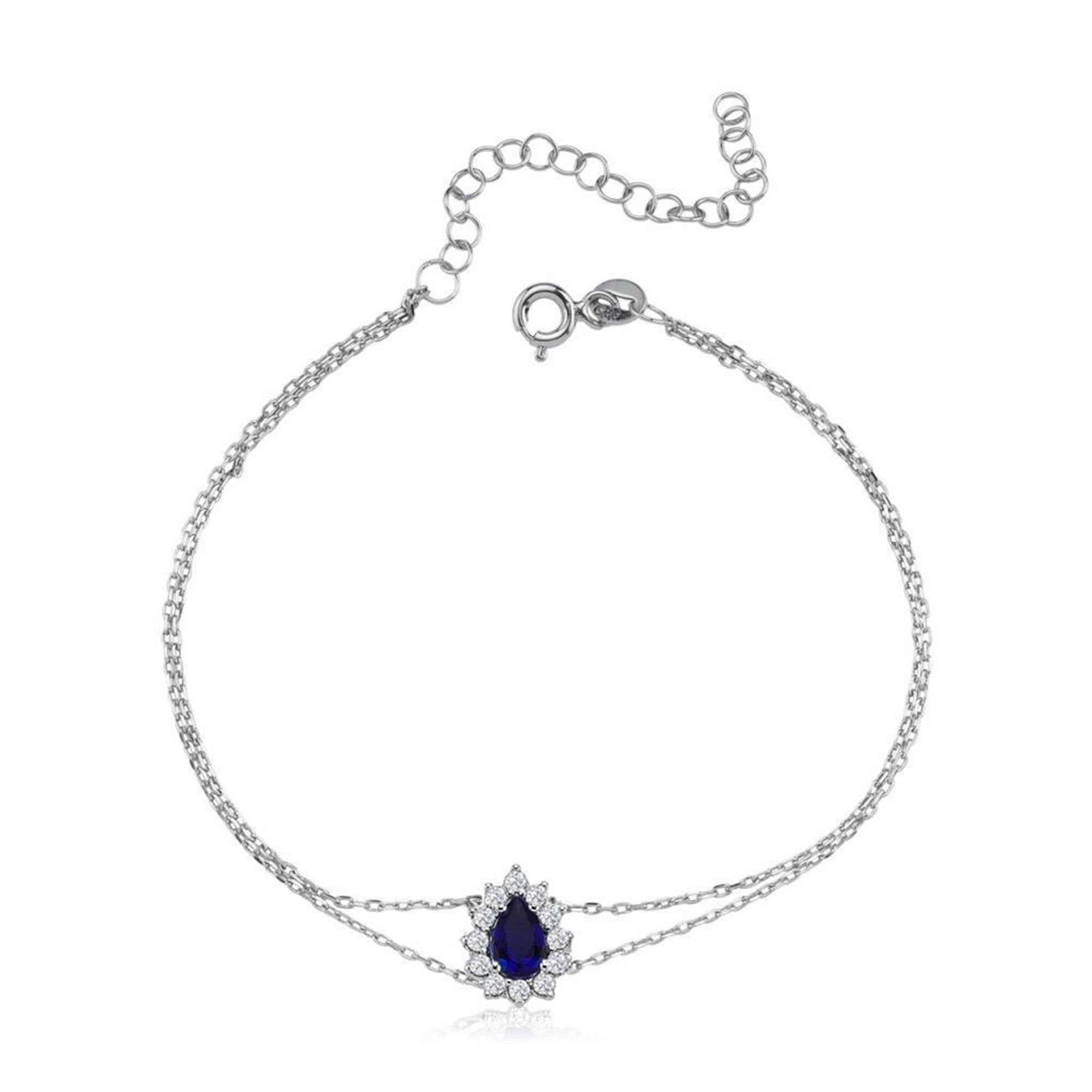 Diamond Teardrop Sapphire Silver Bracelet