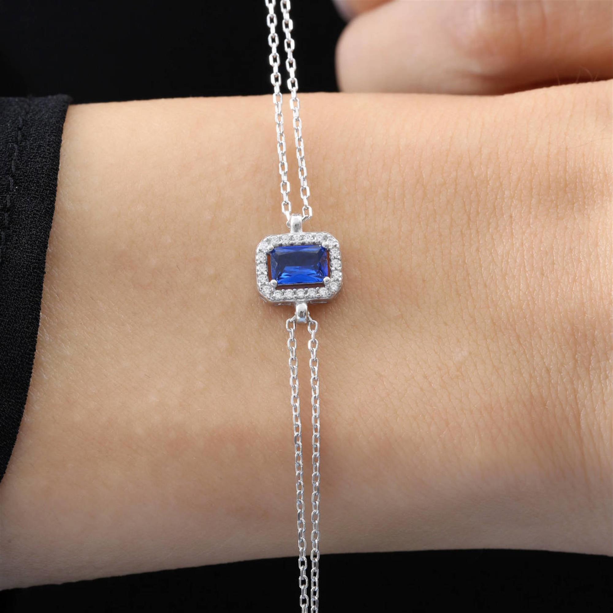Diamond Setting Sapphire Simple Silver Bracelet