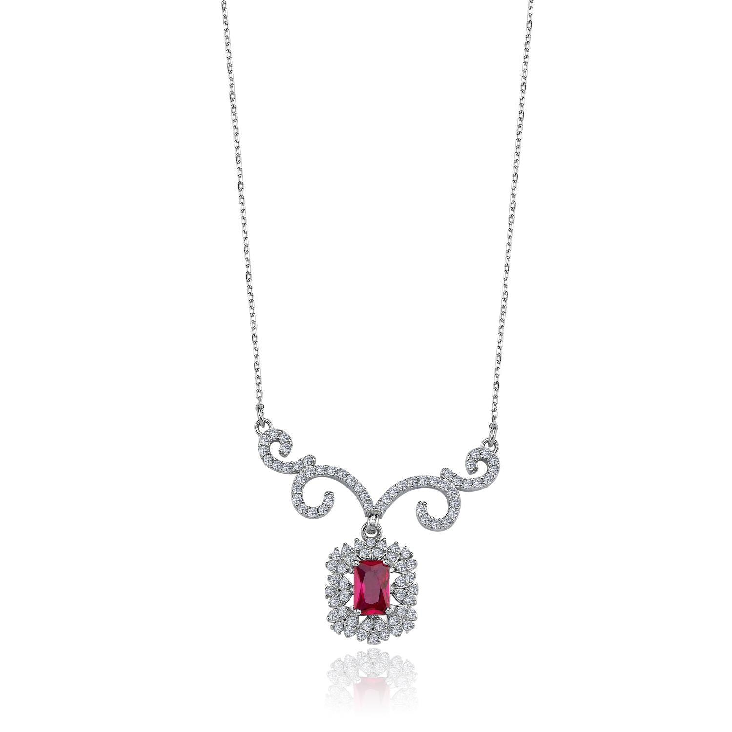Diamond Baroque Ruby Silver Necklace