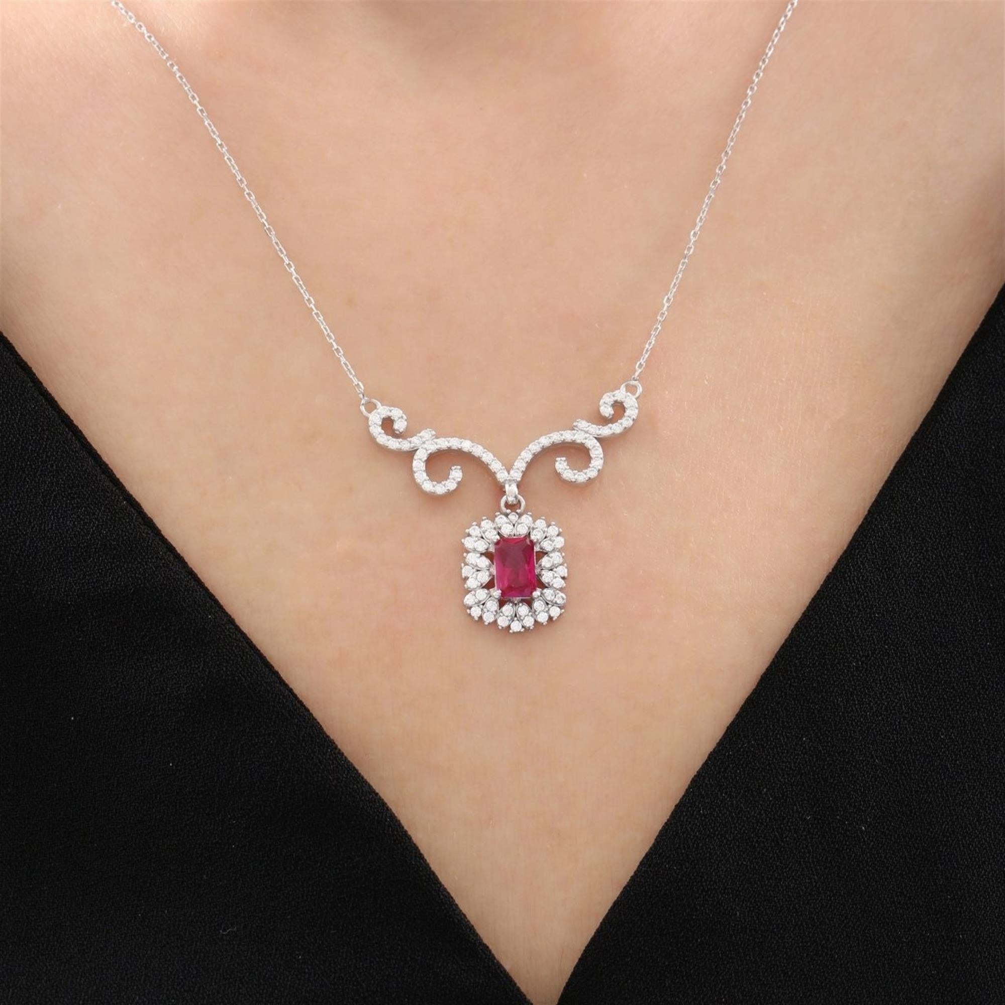 Diamond Baroque Ruby Silver Necklace