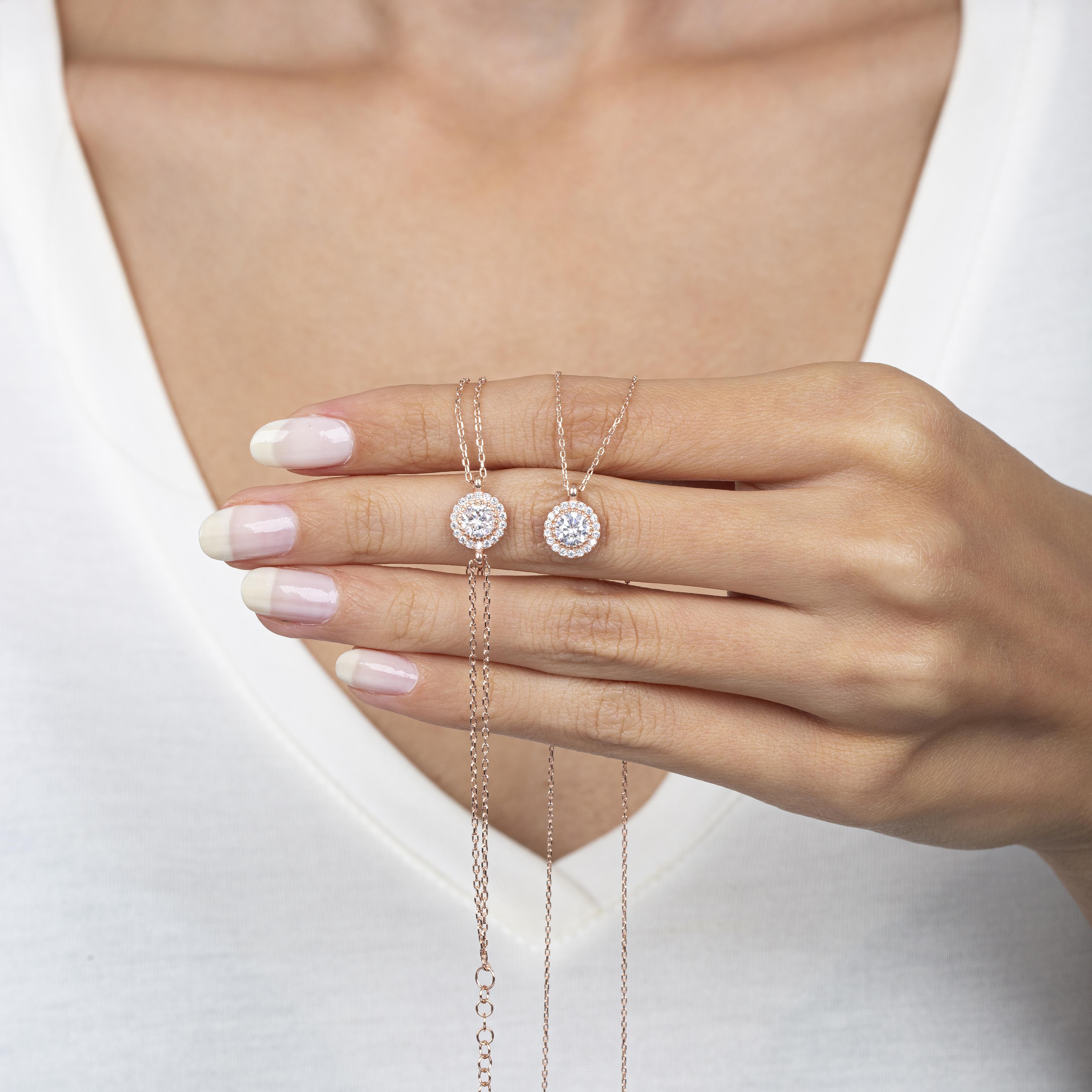 Diamond Setting Solitaire Rose Gold Necklace & Bracelet Set