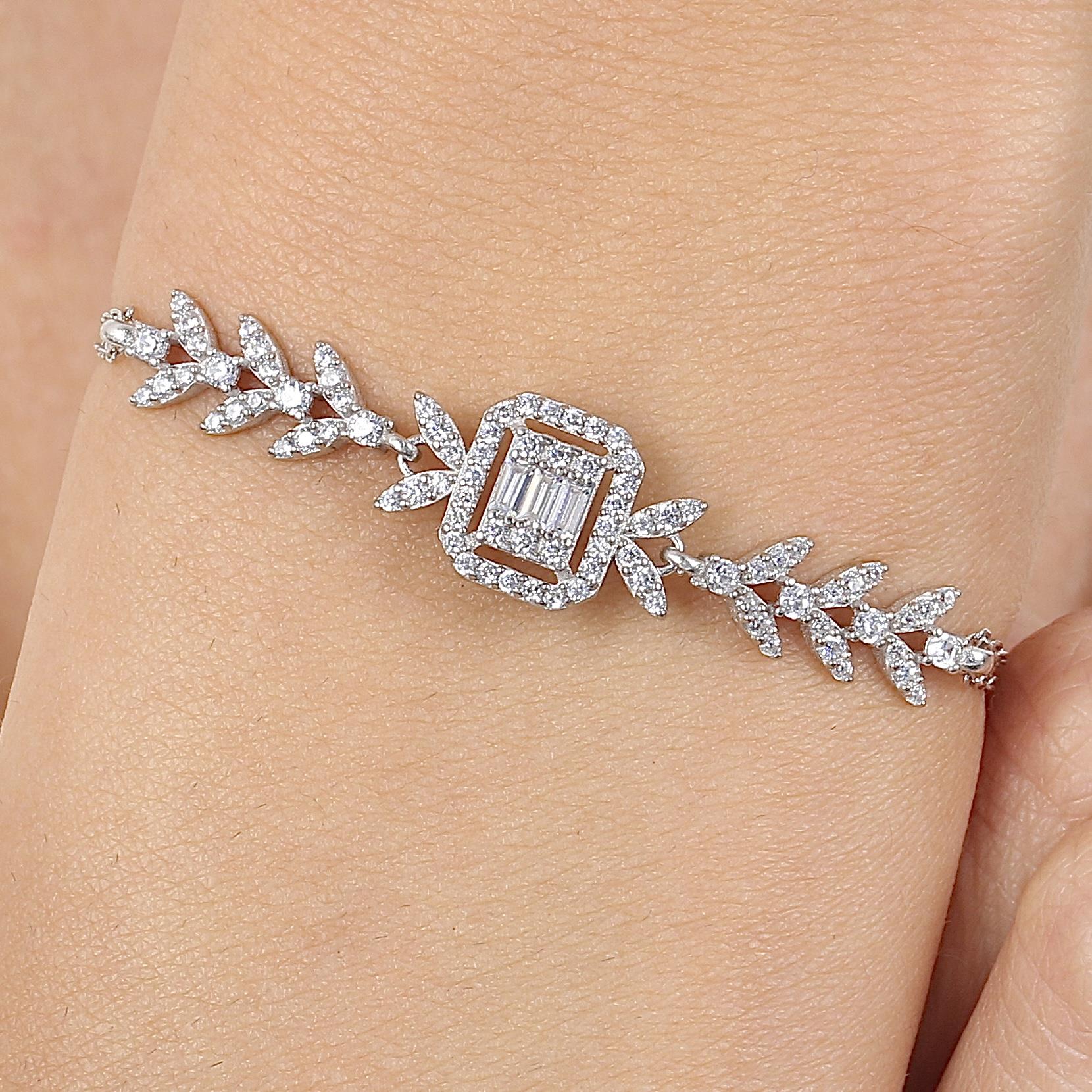 Diamond Setting Sparkle of Passion Baguette Silver Bracelet