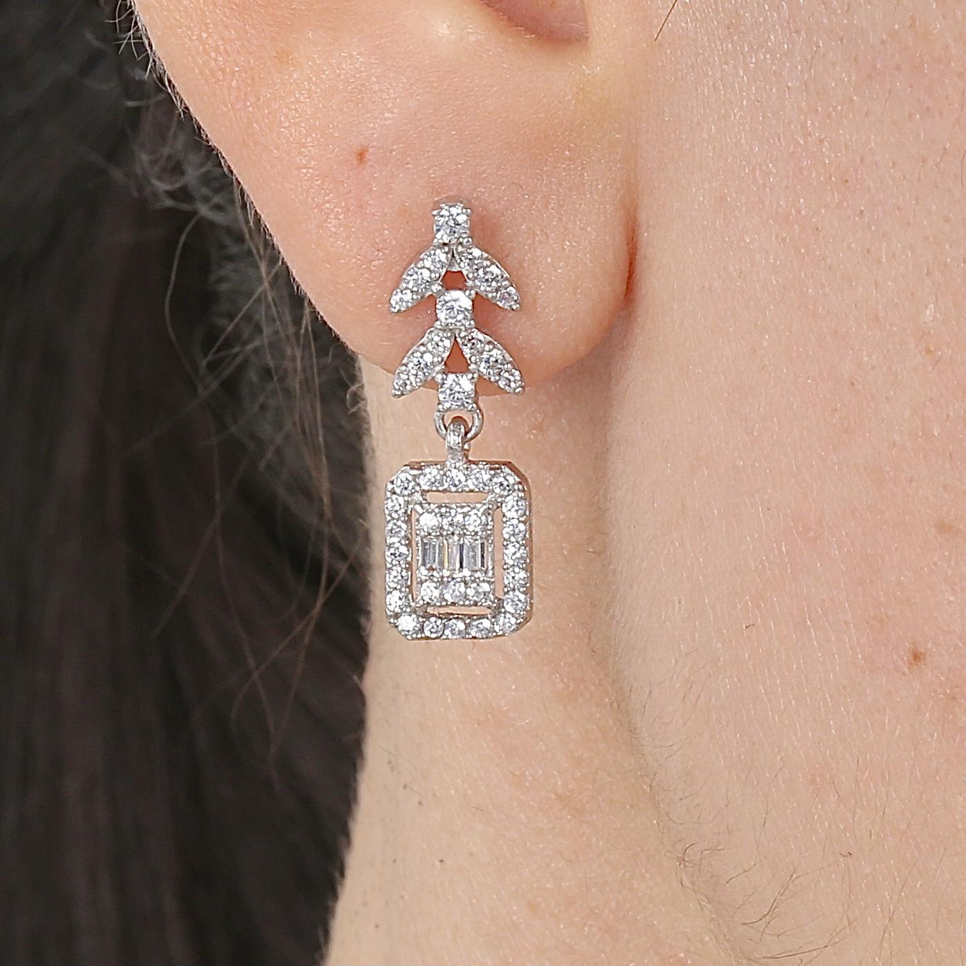 Diamond Setting Sparkle Baguette Silver Triple Set