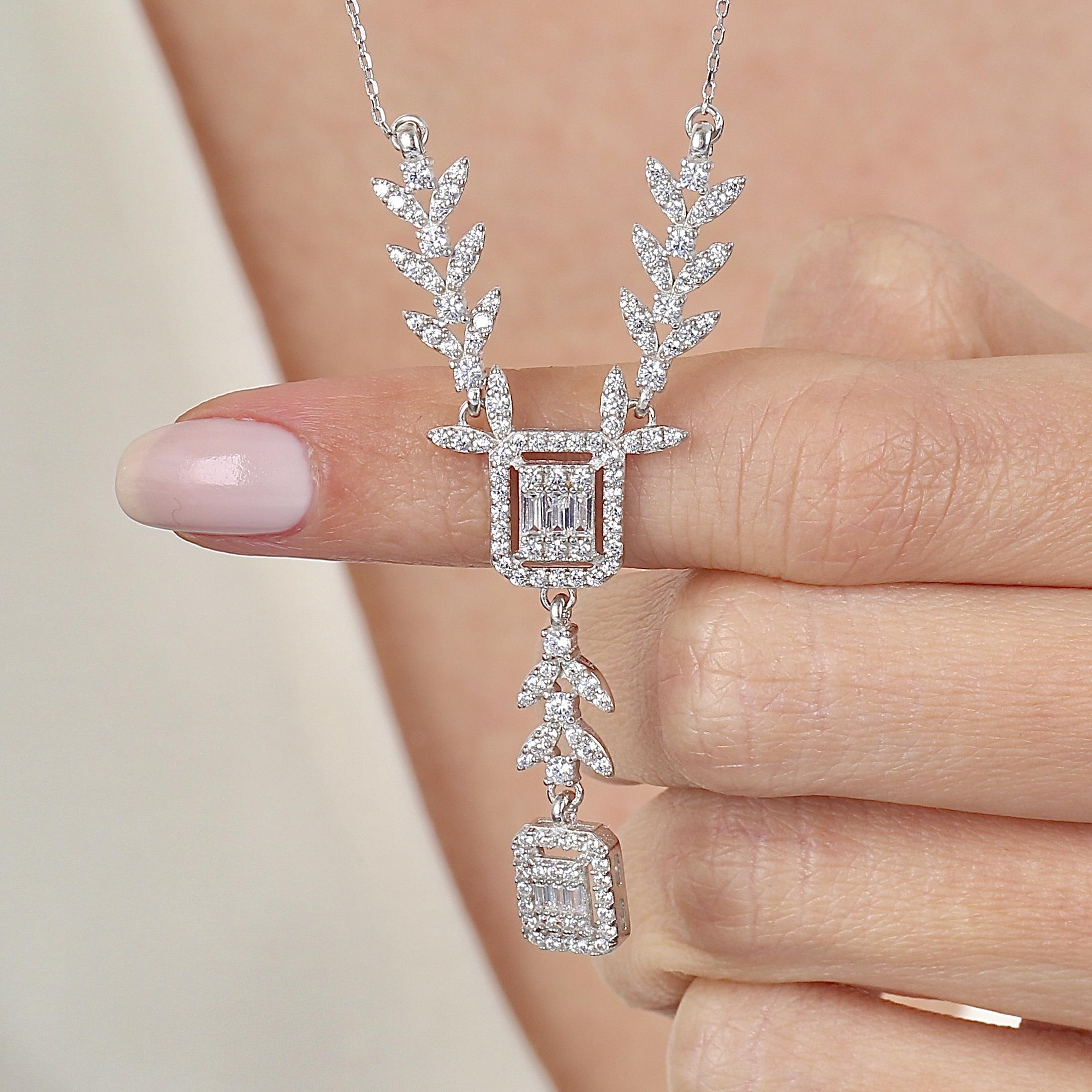 Diamond Setting Passion Baguette Silver Necklace