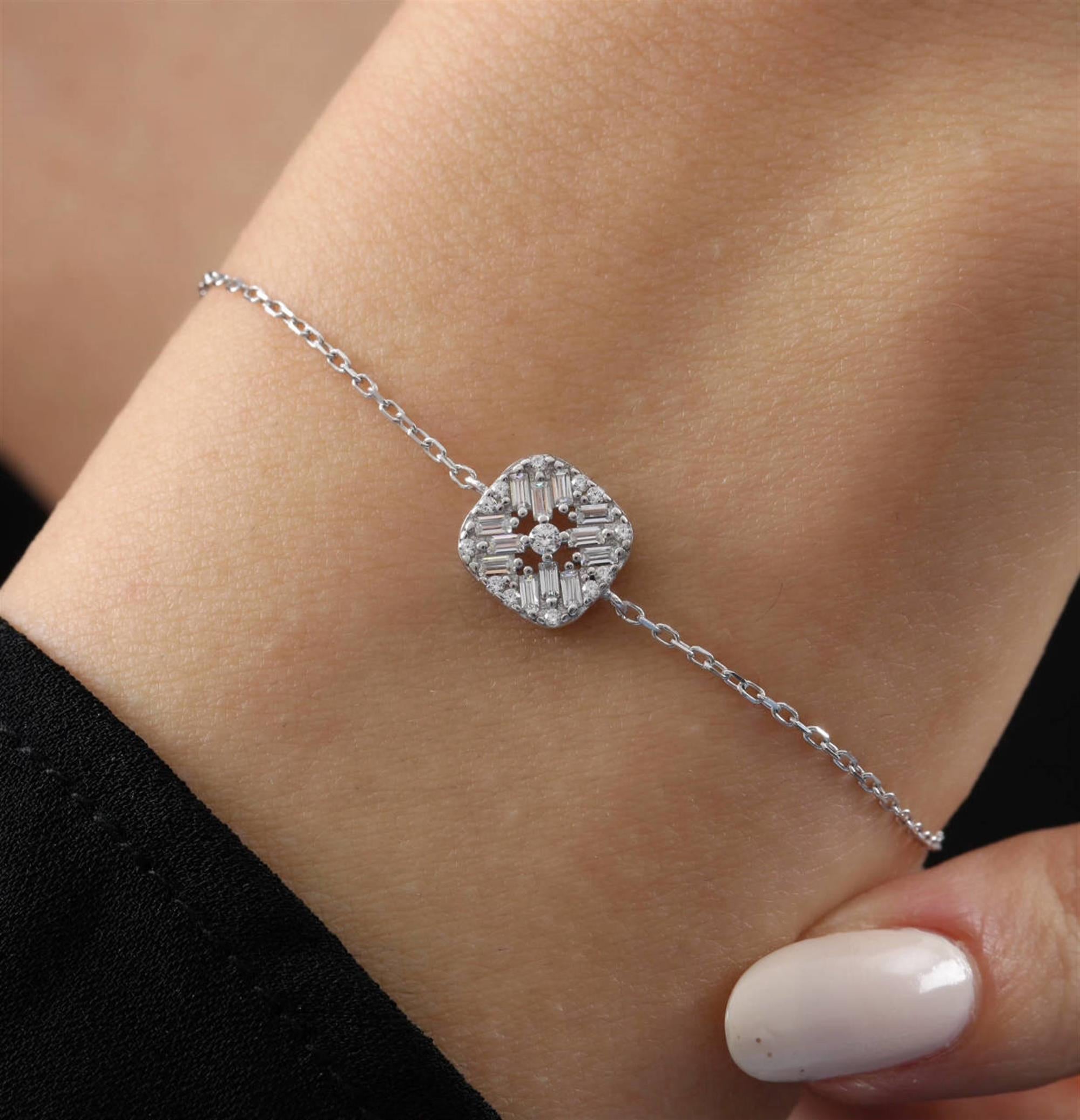 Diamond Setting Seal of Passion Baguette Silver Bracelet