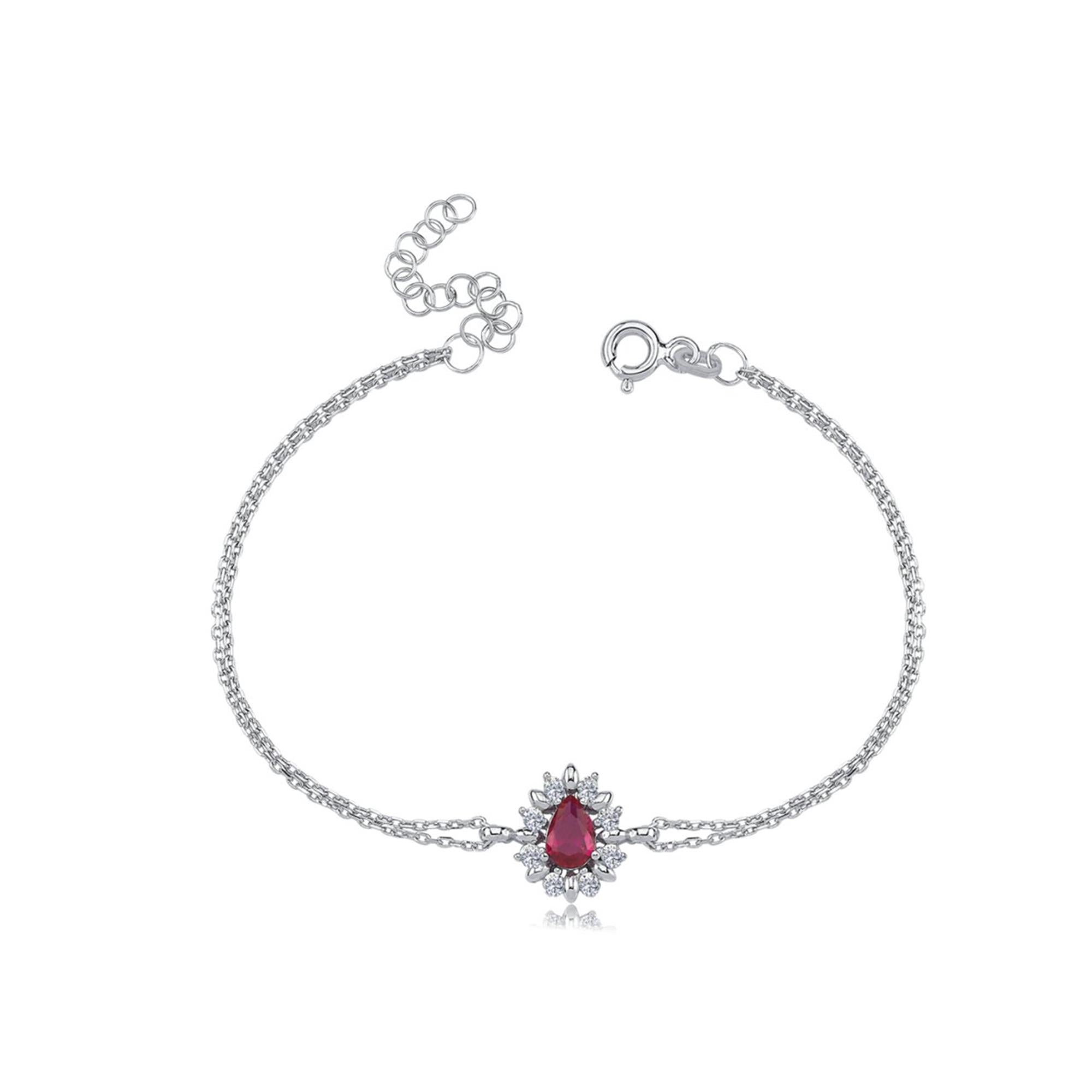 Diamond Teardrop Ruby Sterling Silver Bracelet