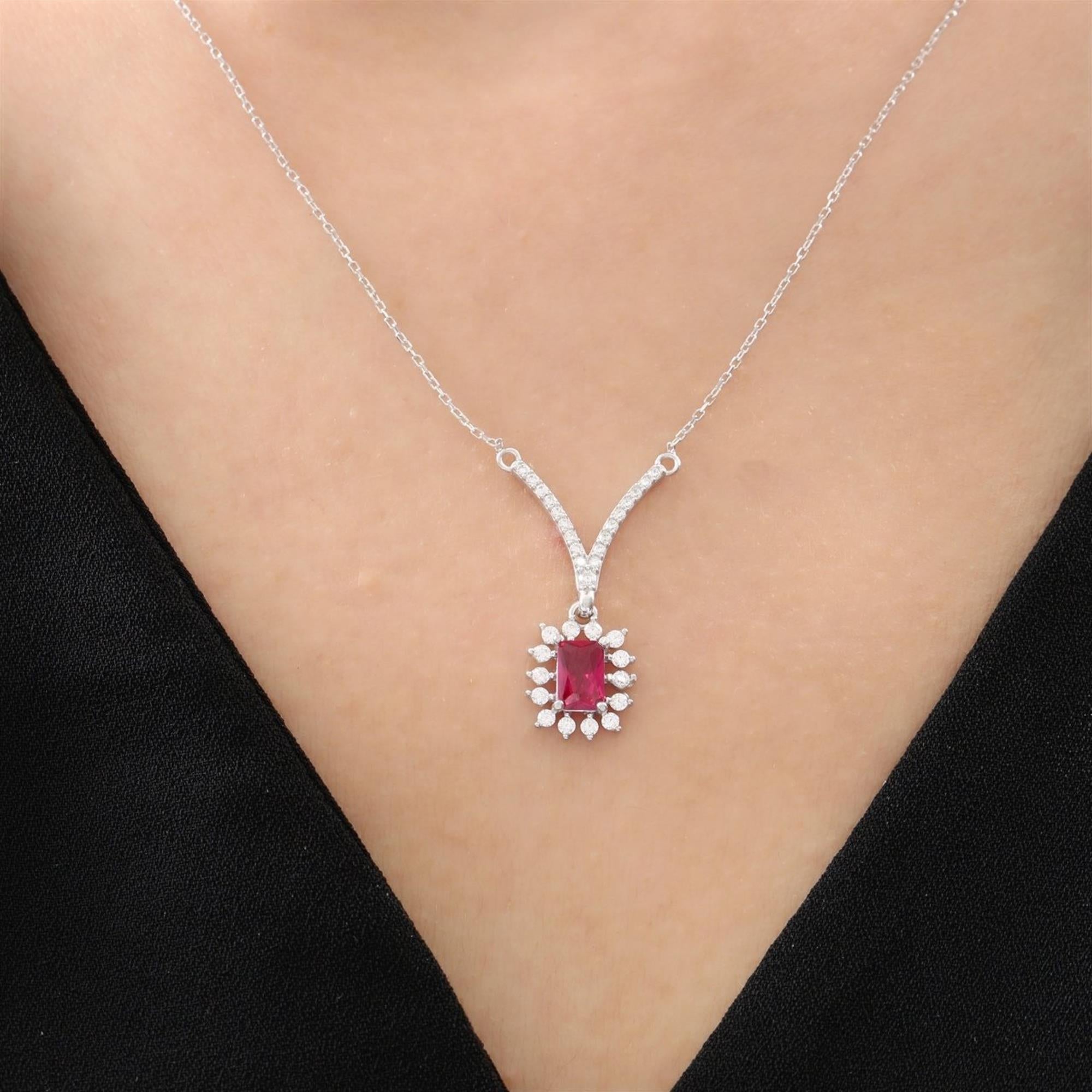 Diamond Ruby Red Radiance Silver Necklace