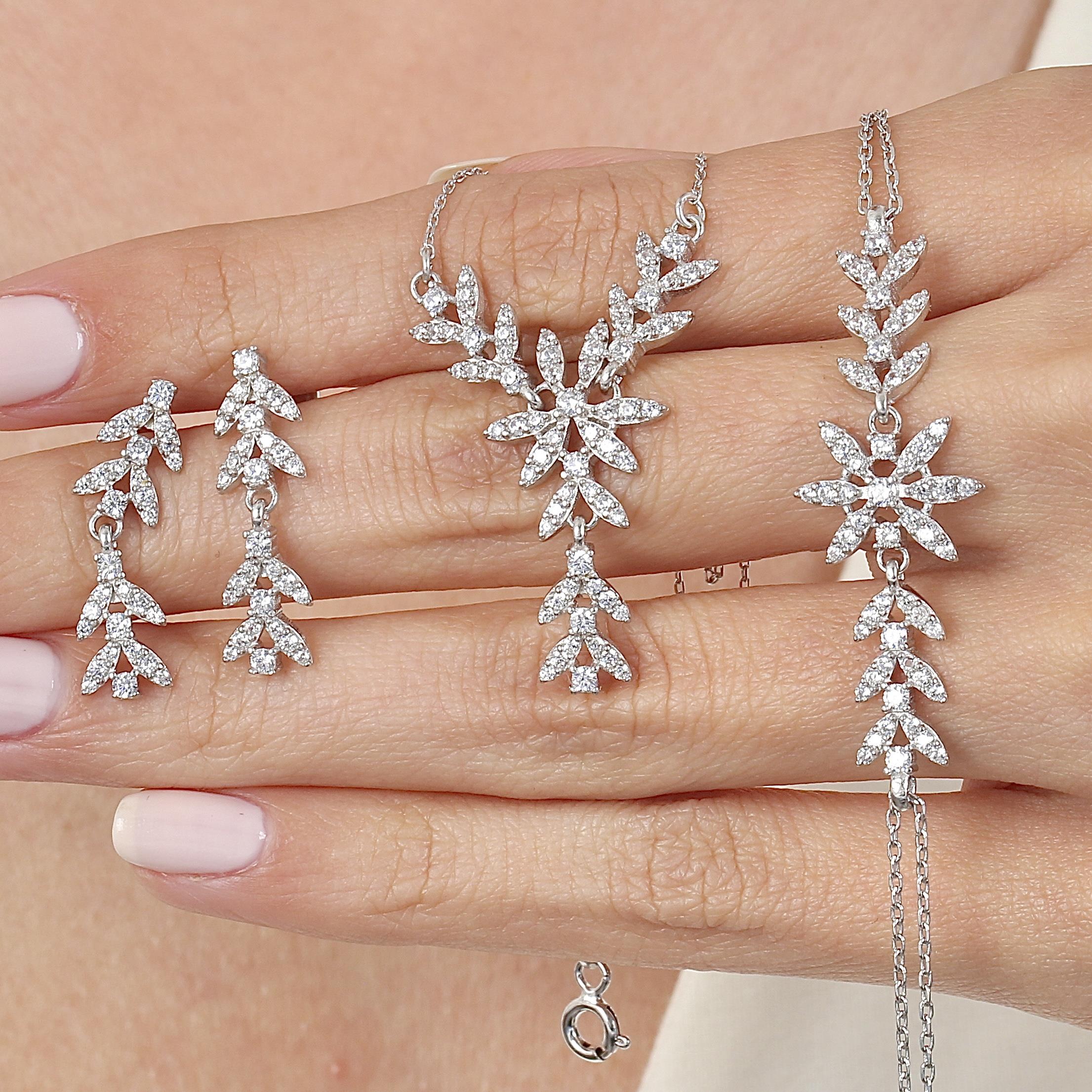 Diamond Setting Elegance Sparkle Silver Triple Set