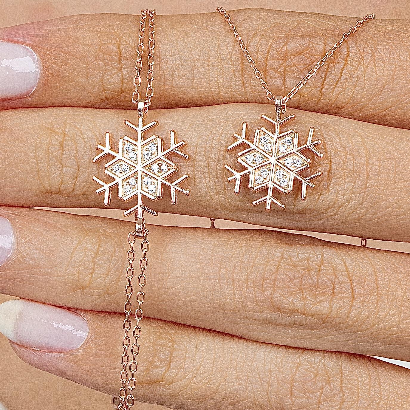 Snowflake Rose Gold Necklace & Bracelet Set