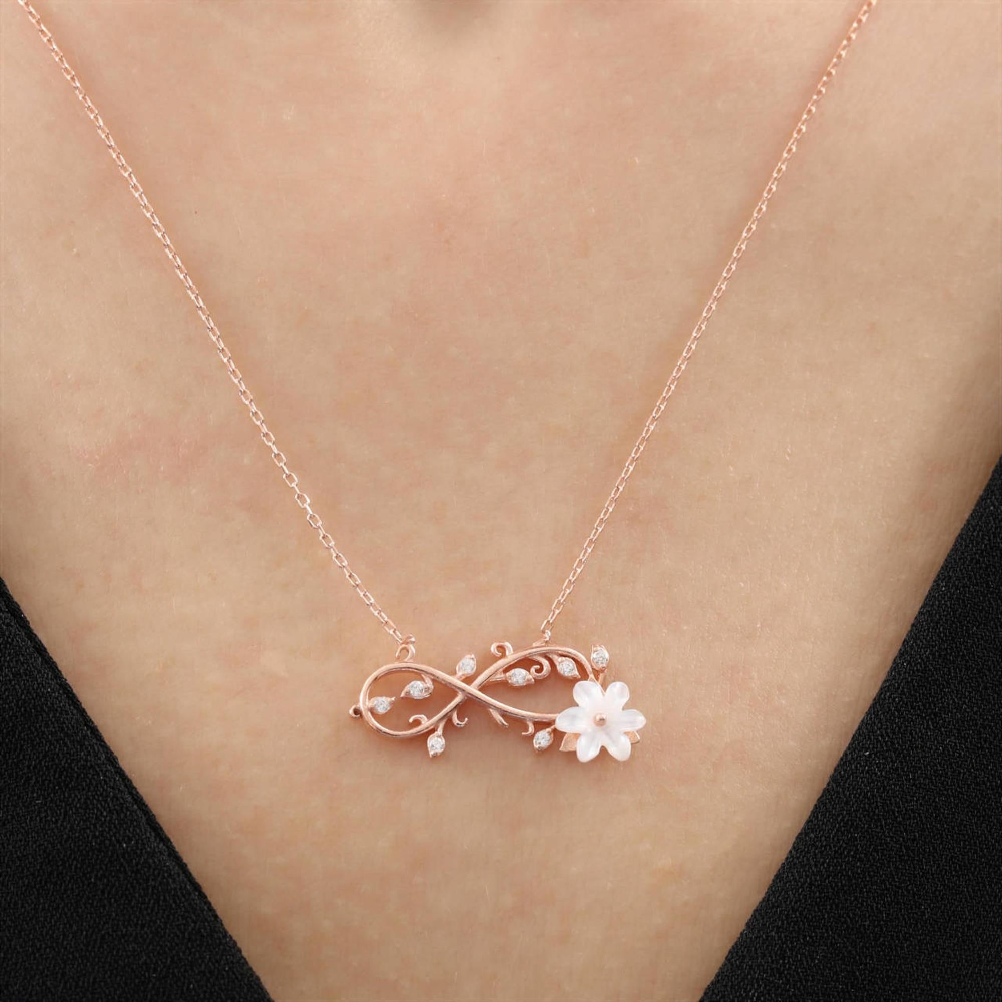 Infinity Vine Magnolia Rose Gold Necklace